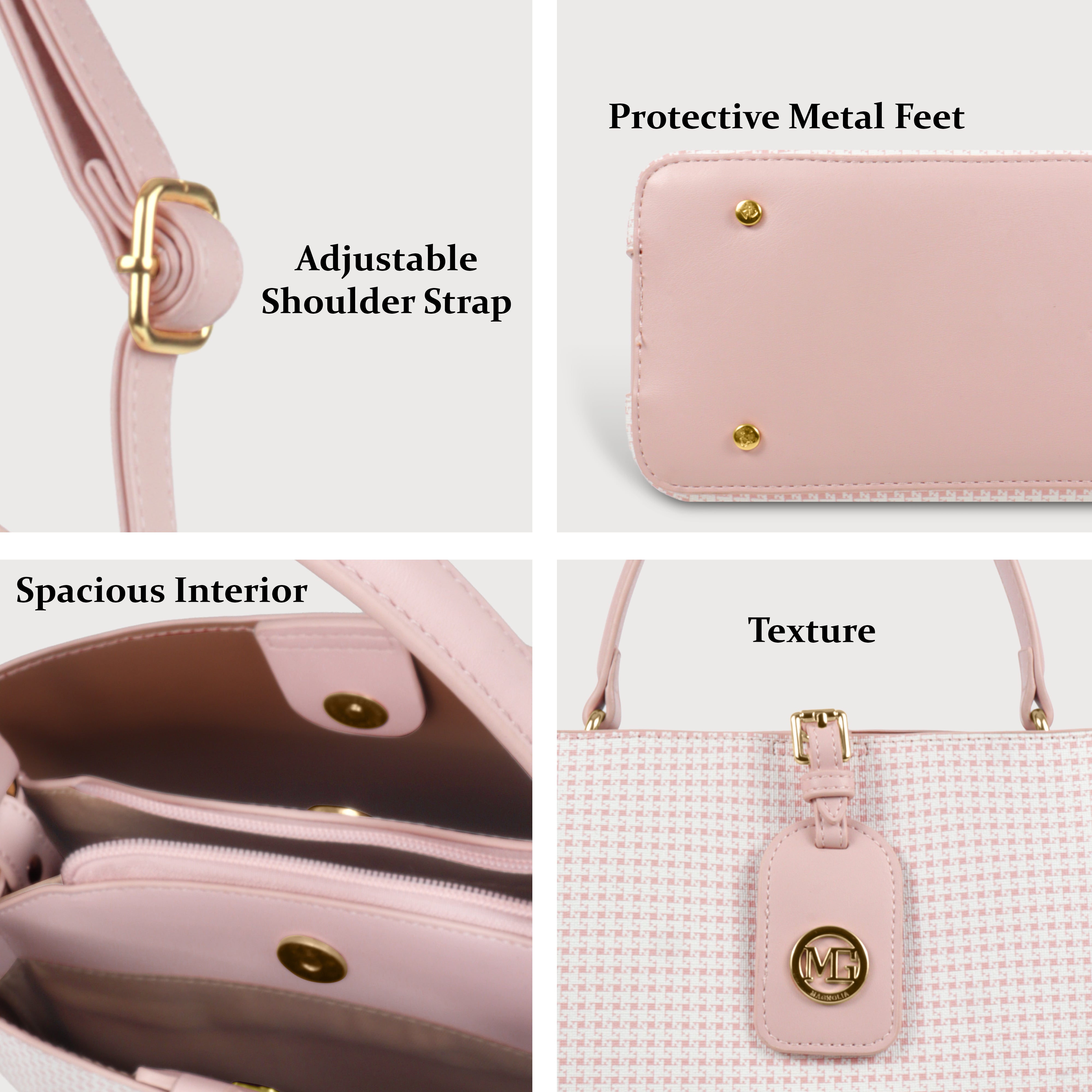 Magnolia Premium Textured Handbag for Women with Detachable Sling Strap