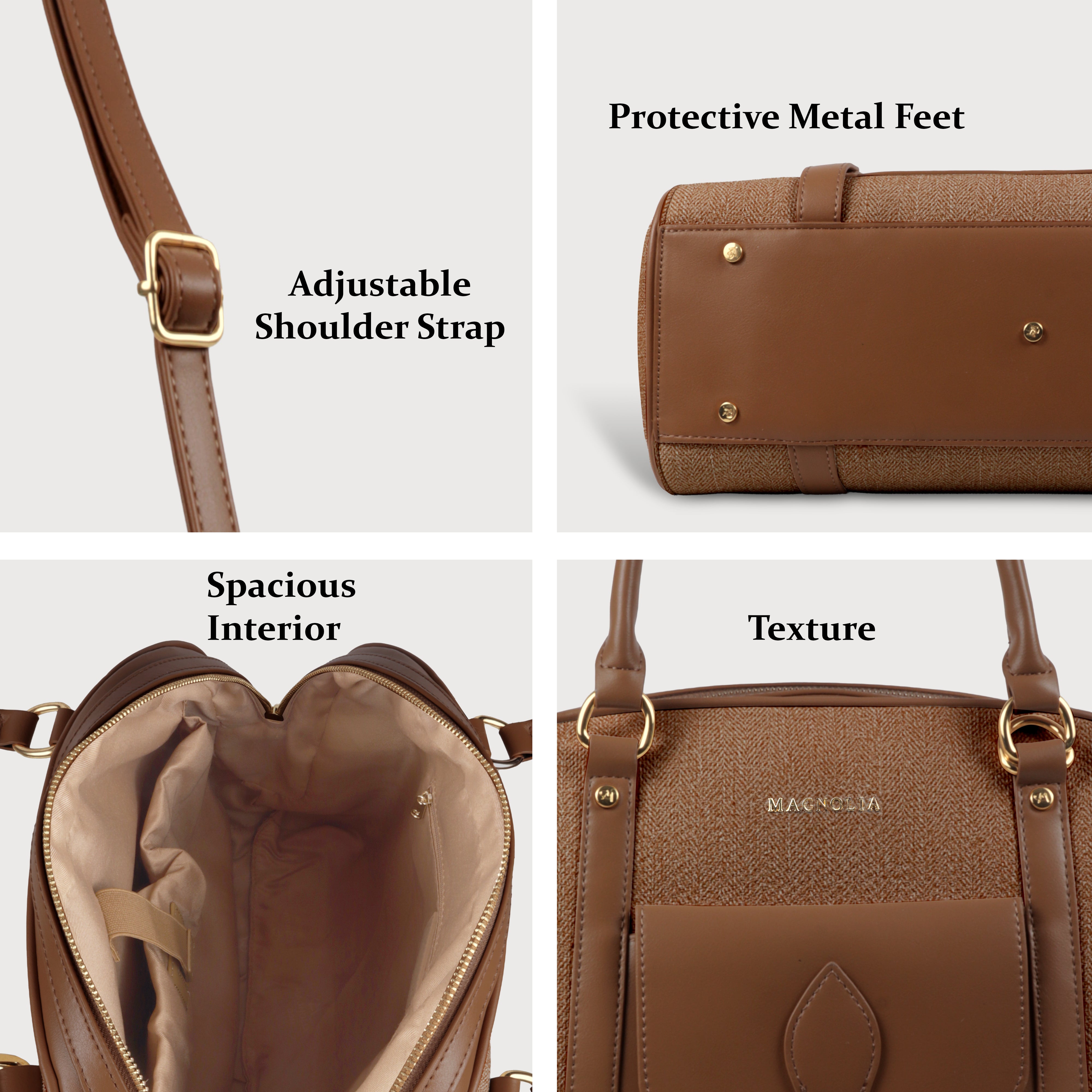 Magnolia Elegant Leatherette Handbag for Women with Detachable Strap