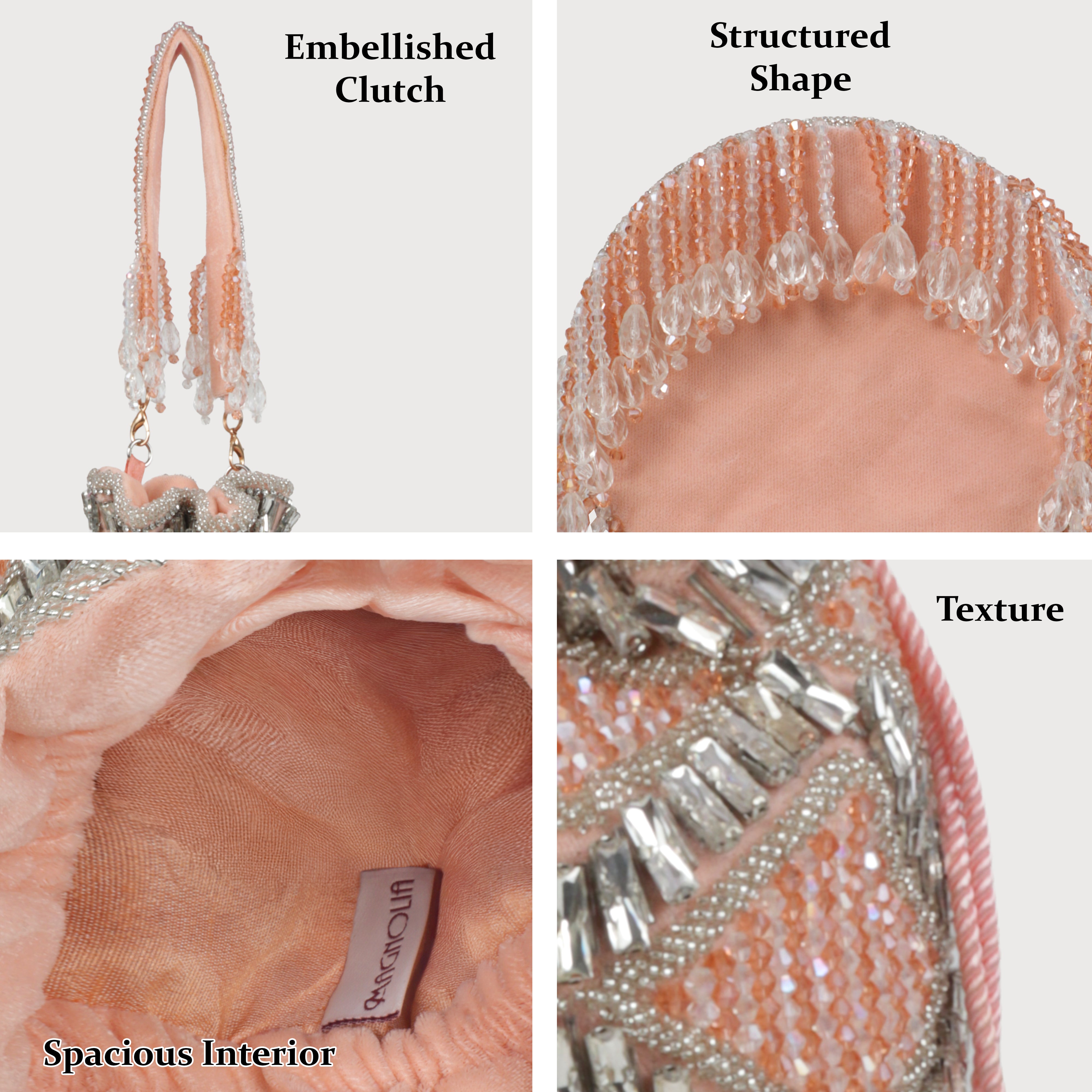 Magnolia Velvet Embroidered Potli Bag – Peach