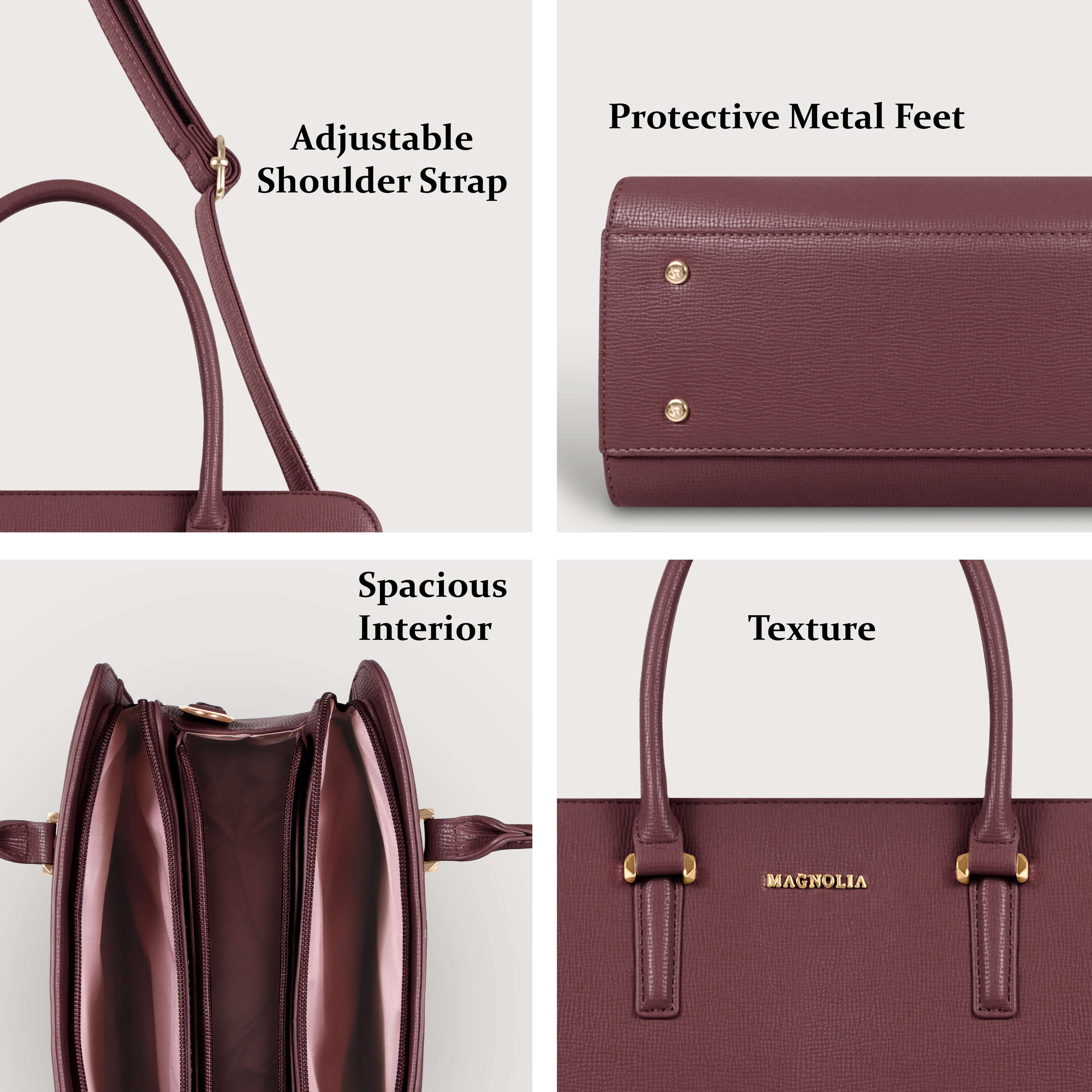 Magnolia® Prime Beige Carryall Vegan LeatherHandbag with Spacious Interior & Long Strap – Red