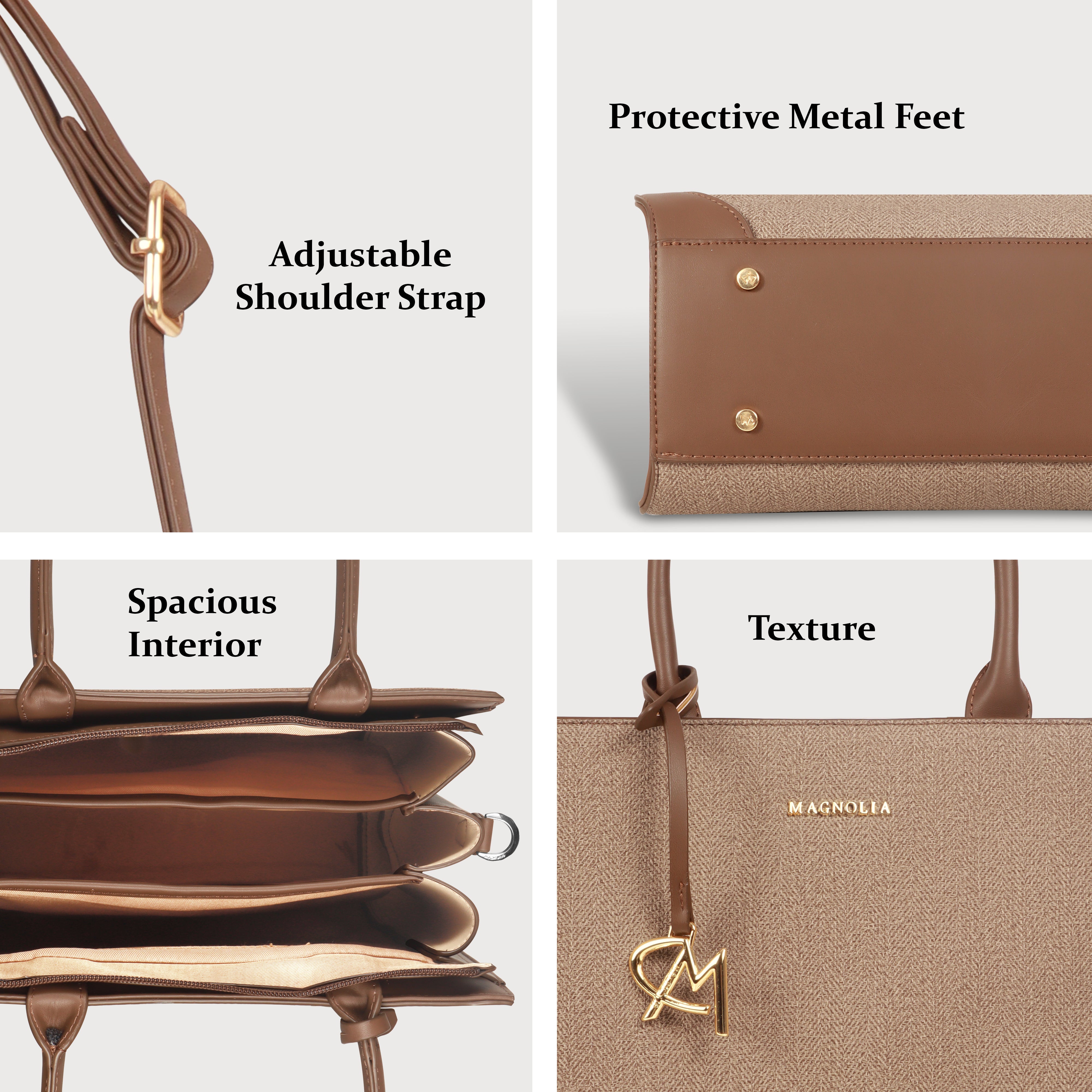 Magnolia Structured PU Leather Handbag for Women | 10.5L Stylish Office & Everyday Bag with Long Strap