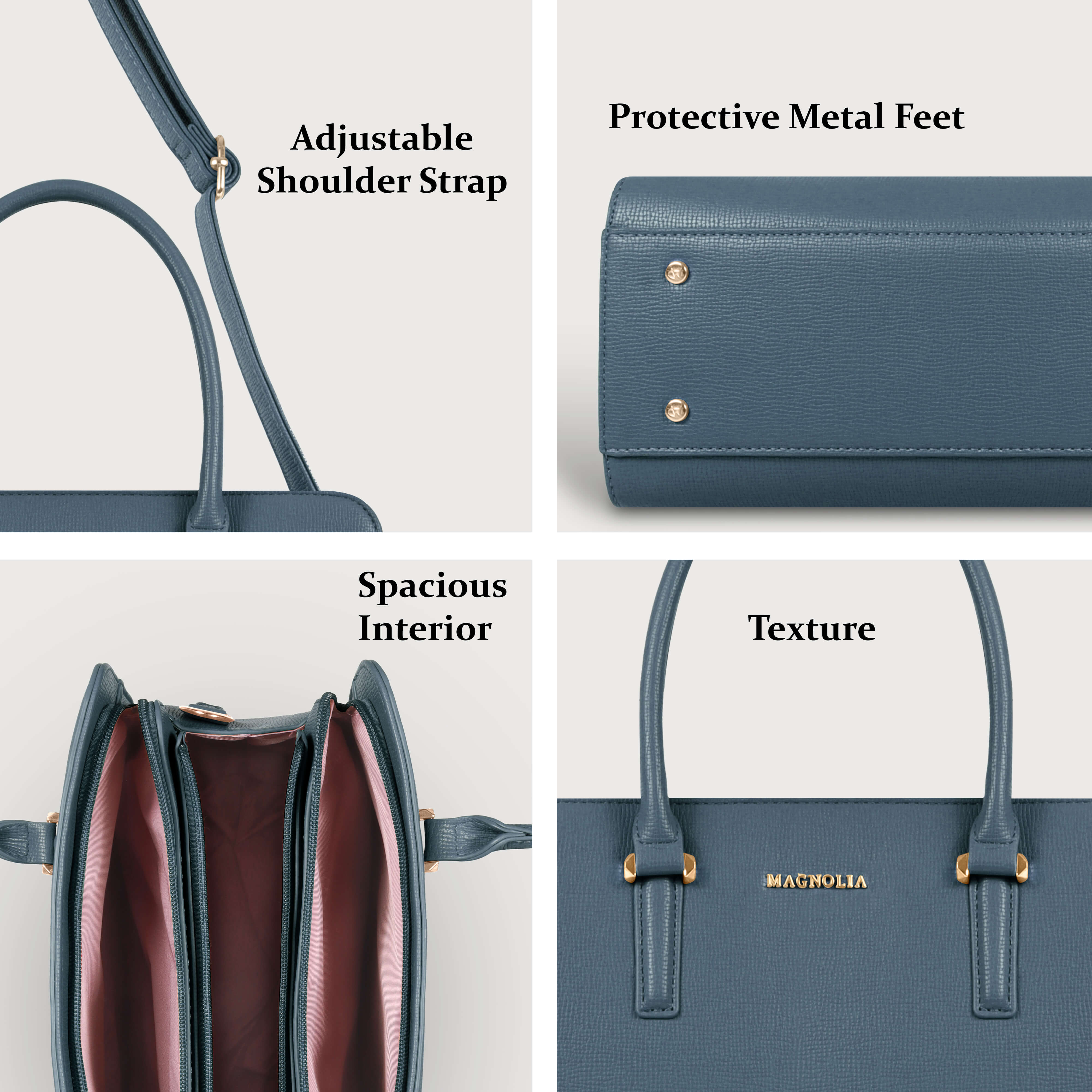 Magnolia® Prime Beige Carryall Vegan LeatherHandbag with Spacious Interior & Long Strap – Blue