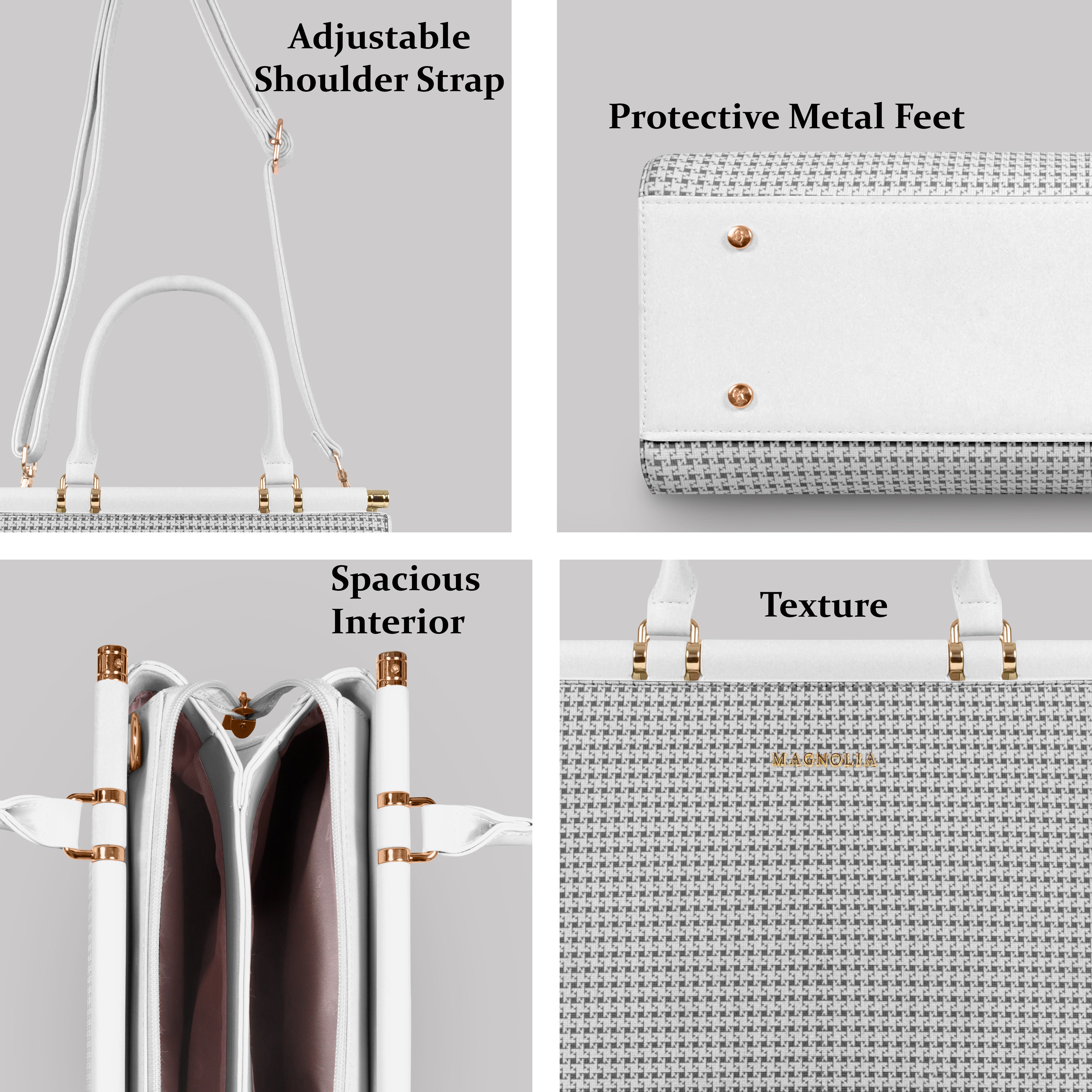 Magnolia Woven Texture Handbag | White | 10L Storage | Adjustable Strap | Spacious Interior