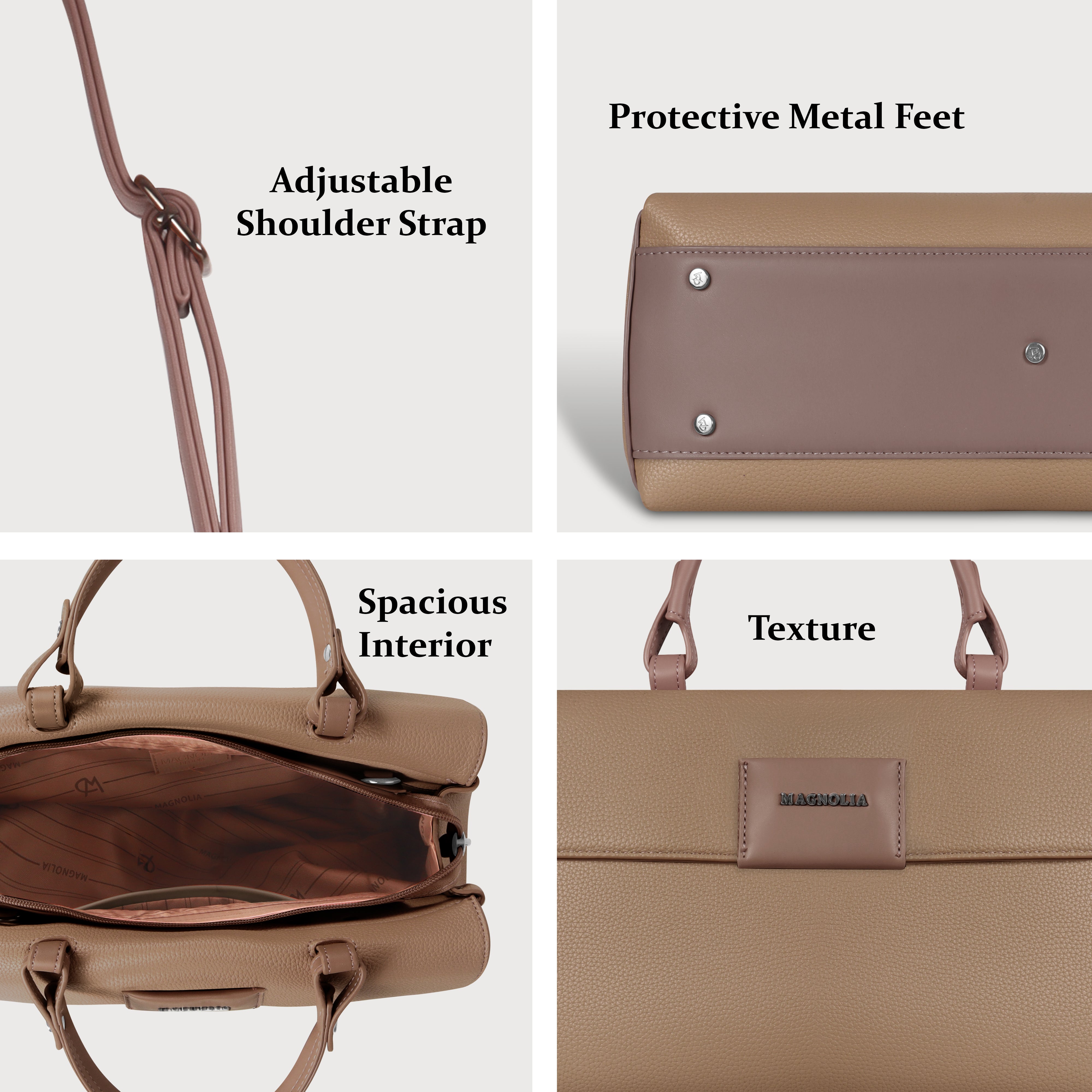 Magnolia Taupe Vegan Leather Handbag for Women | 12L Spacious Everyday & Work Bag with Long Strap