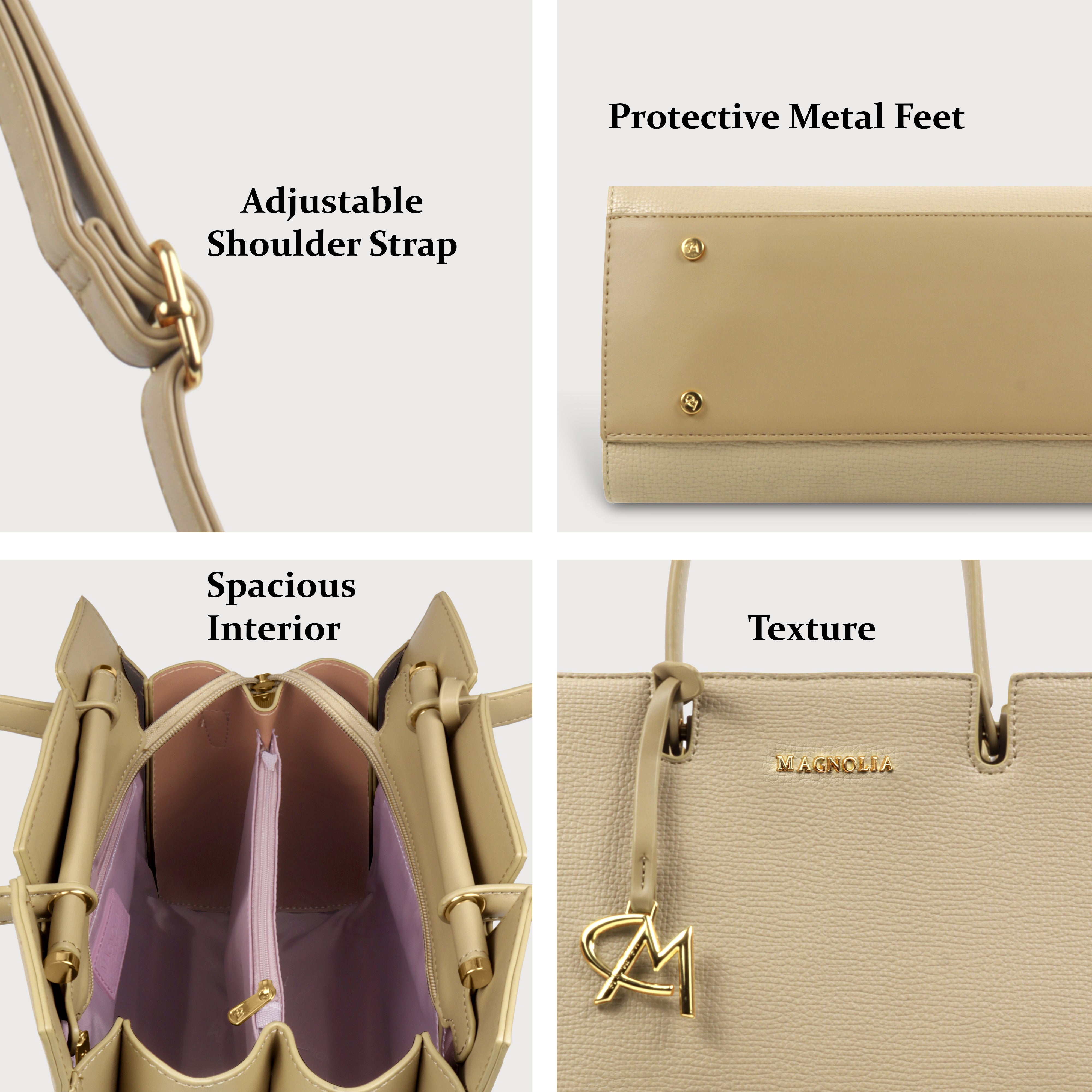 Magnolia Women’s Handbag – 9.5L Spacious Faux Leather Tote in Gold