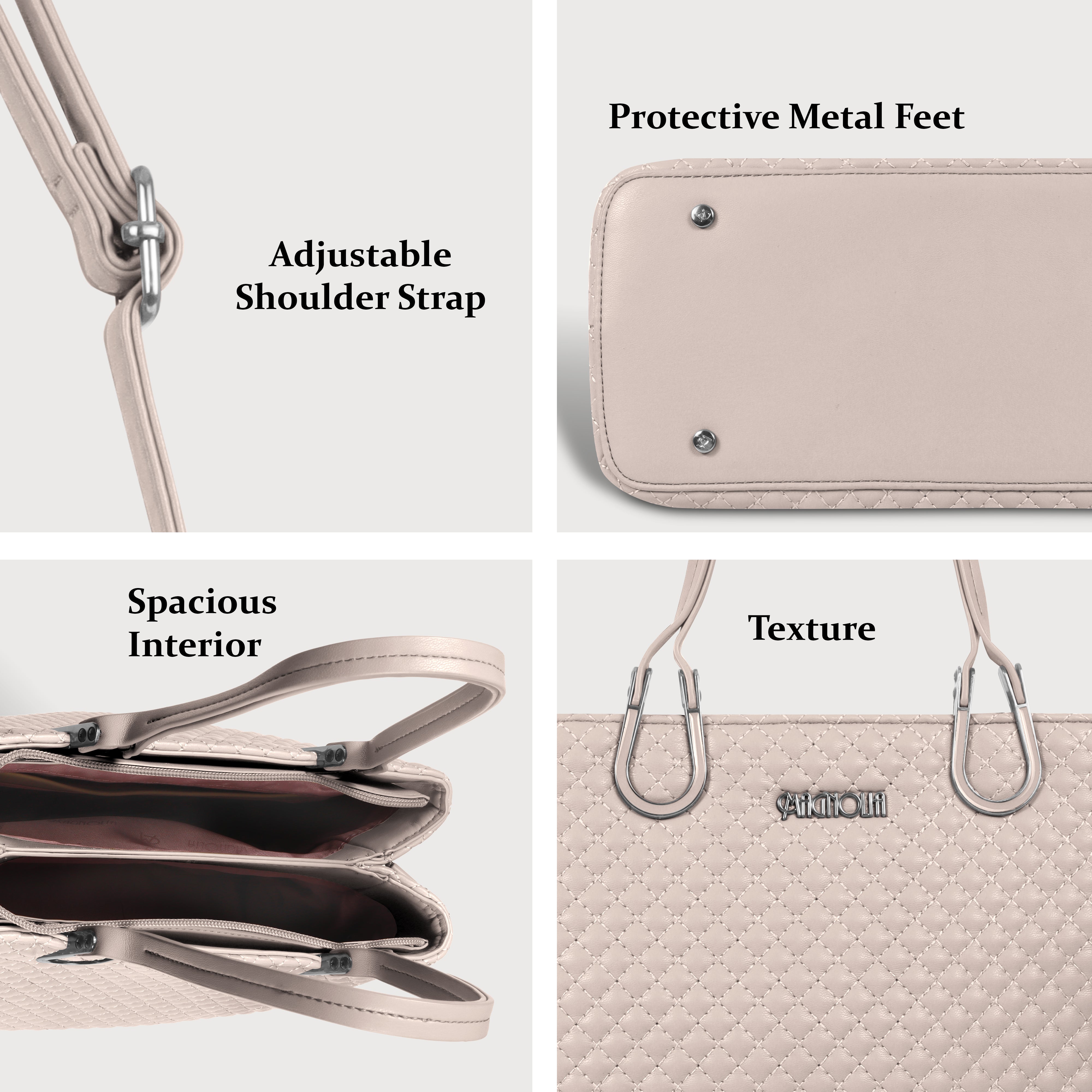 Magnolia Dusty Rose Quilted Faux Leather Handbag for Women | 10.5L Elegant Everyday & Office Shoulder Bag