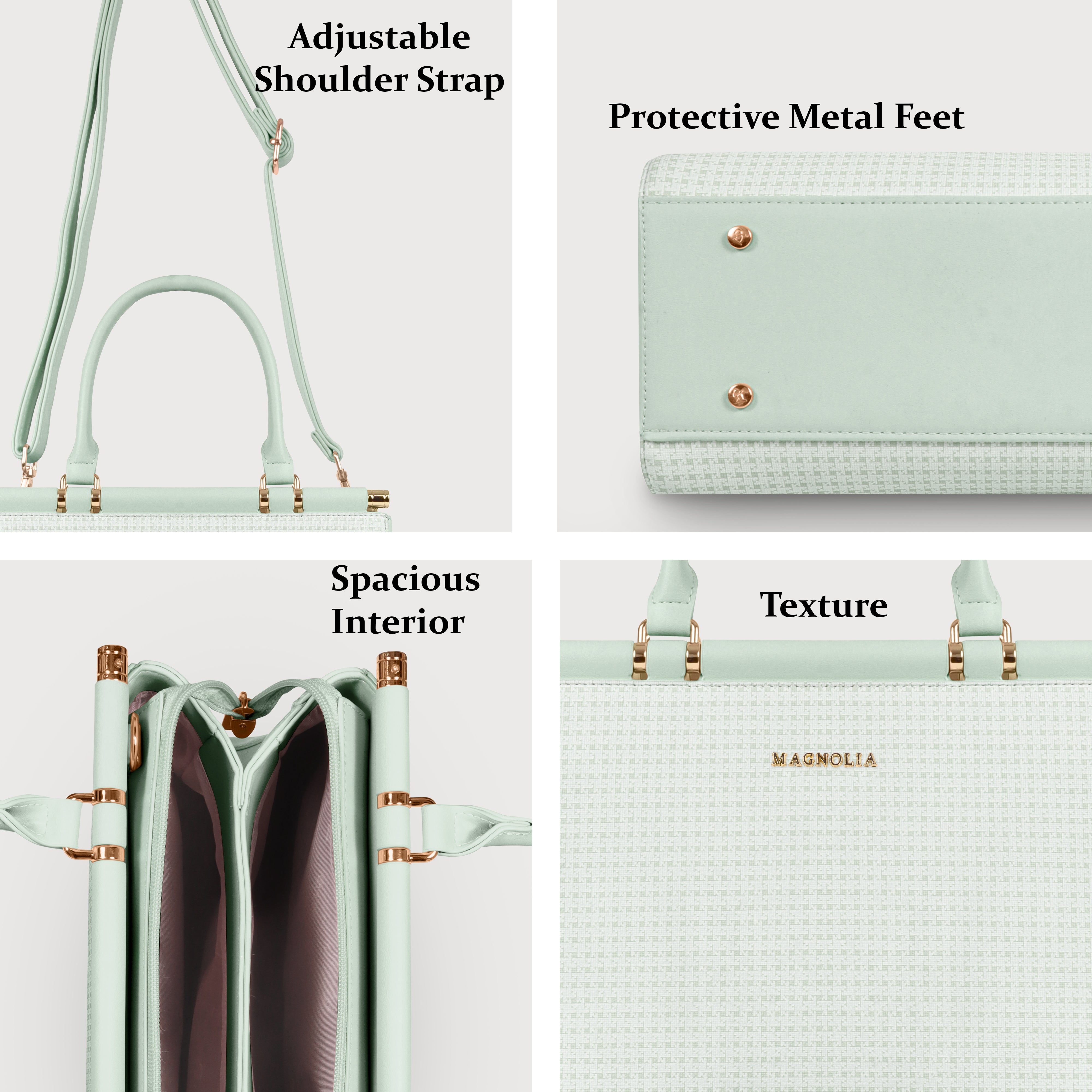 Magnolia Woven Texture Handbag | Mint Green & White | 10L Storage | Adjustable Strap | Spacious Interior