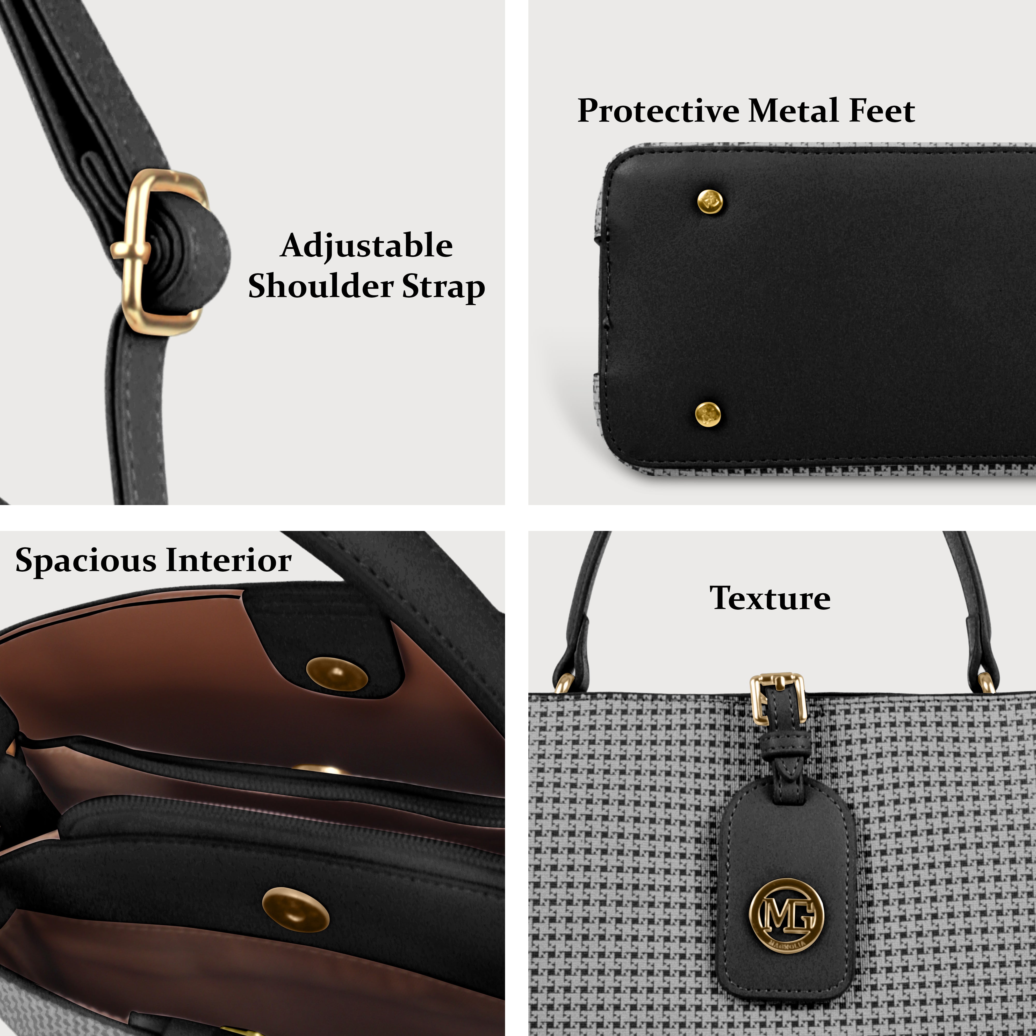 Magnolia Premium Textured Handbag for Women with Detachable Sling Strap