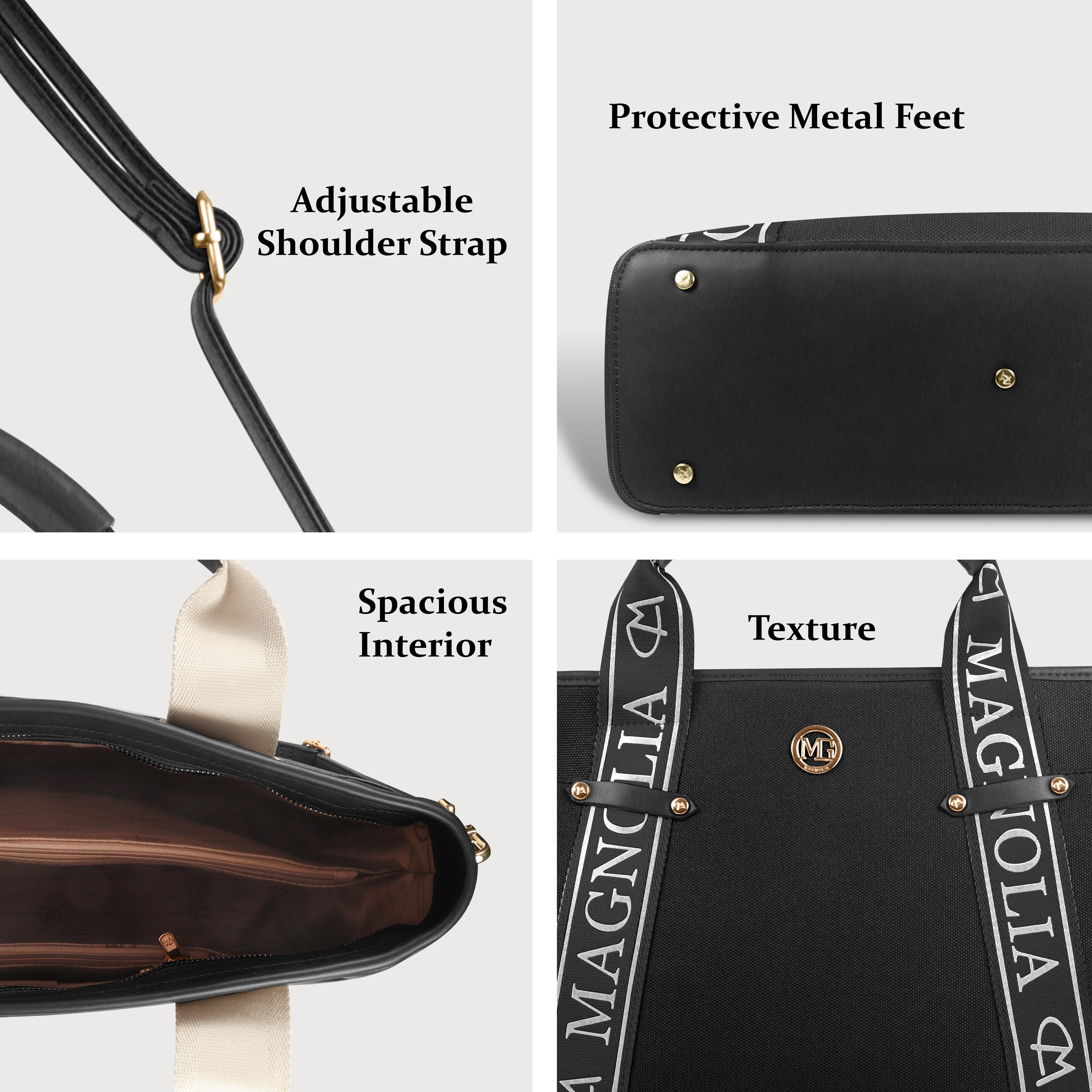 Magnolia® Vegan Leather Black Handbag – 15L Spacious Tote for Everyday & Work Use