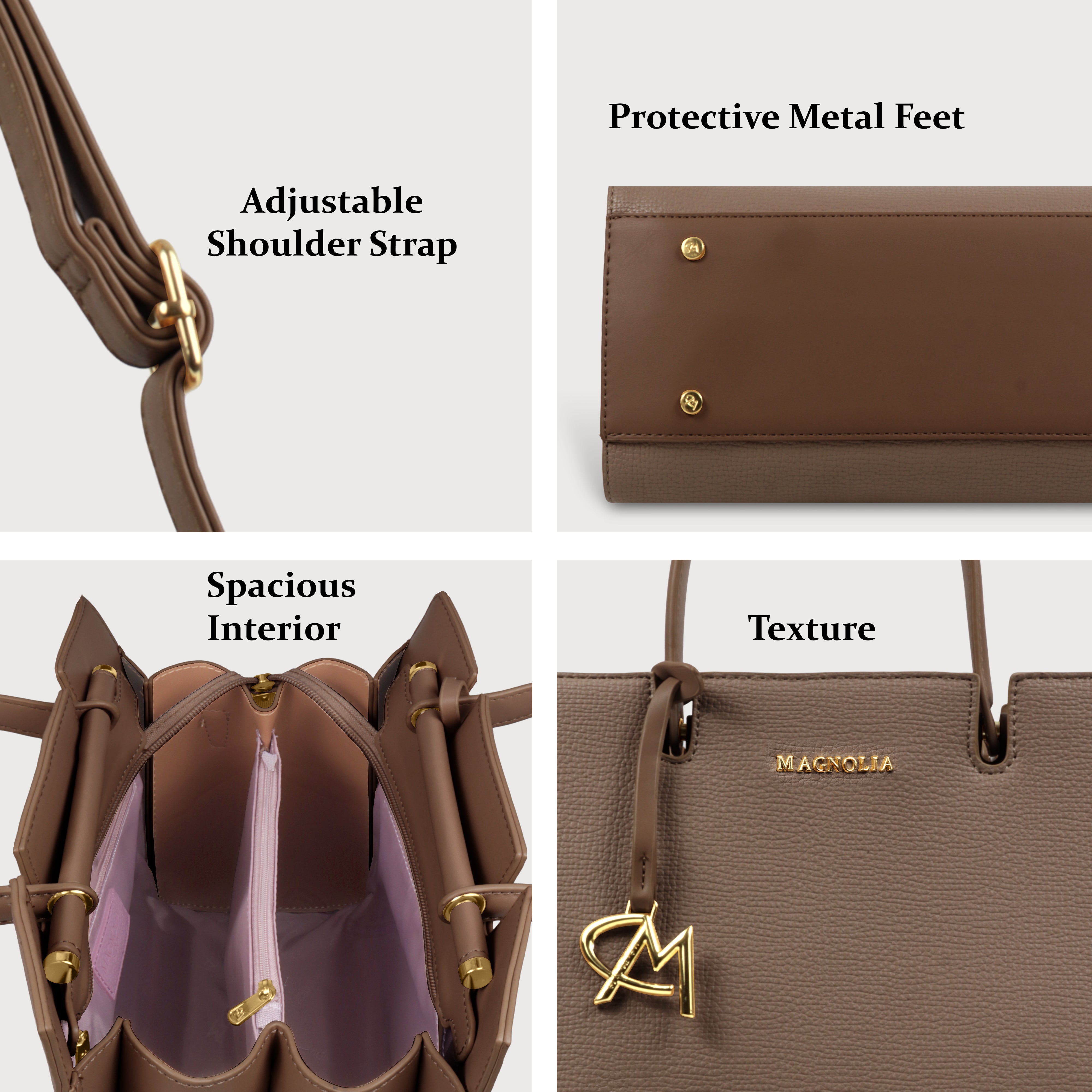 Magnolia Women’s Handbag – 9.5L Spacious Faux Leather Tote in Brown