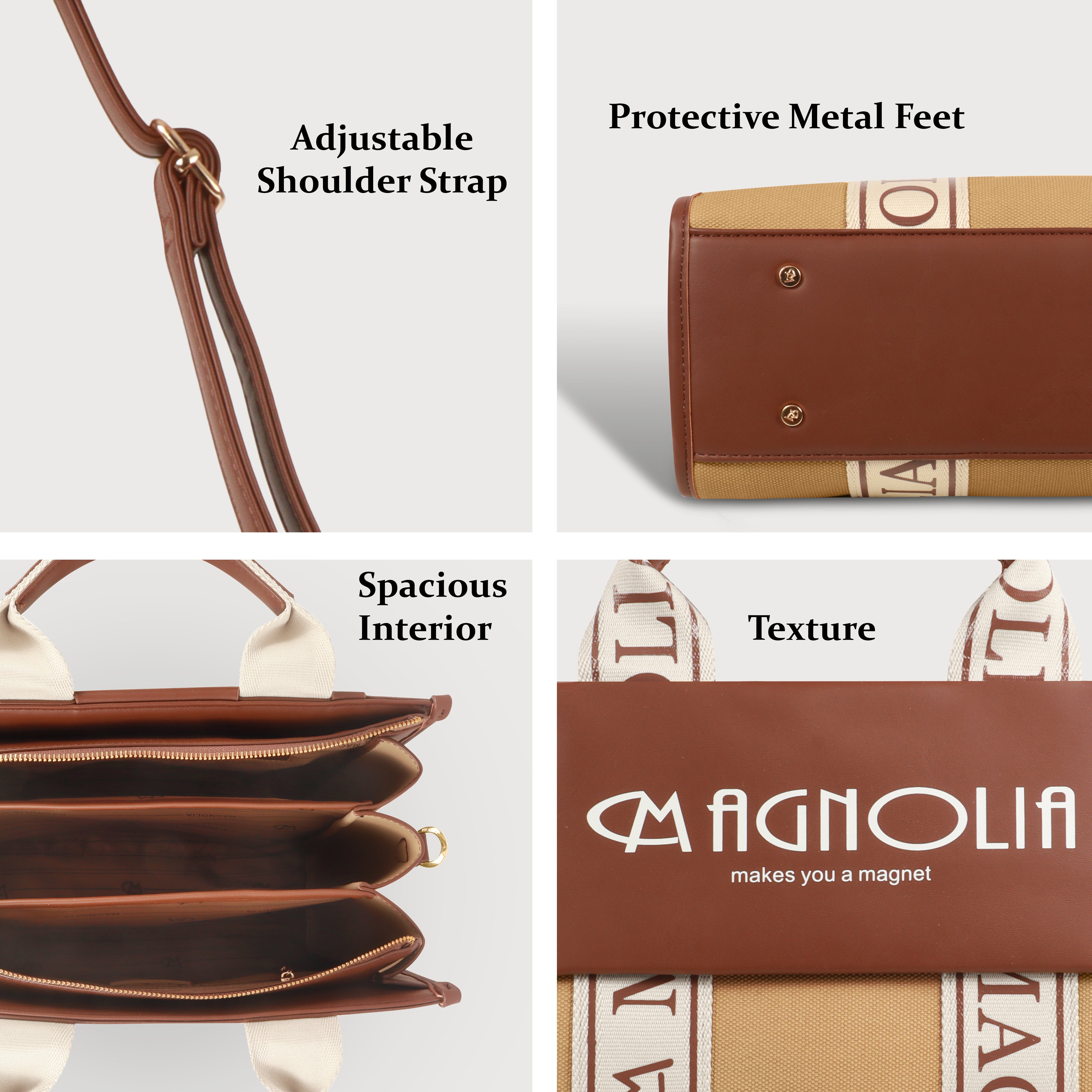Magnolia® Premium Faux Leather Handbag – 10L Spacious Everyday & Office Bag | Khaki