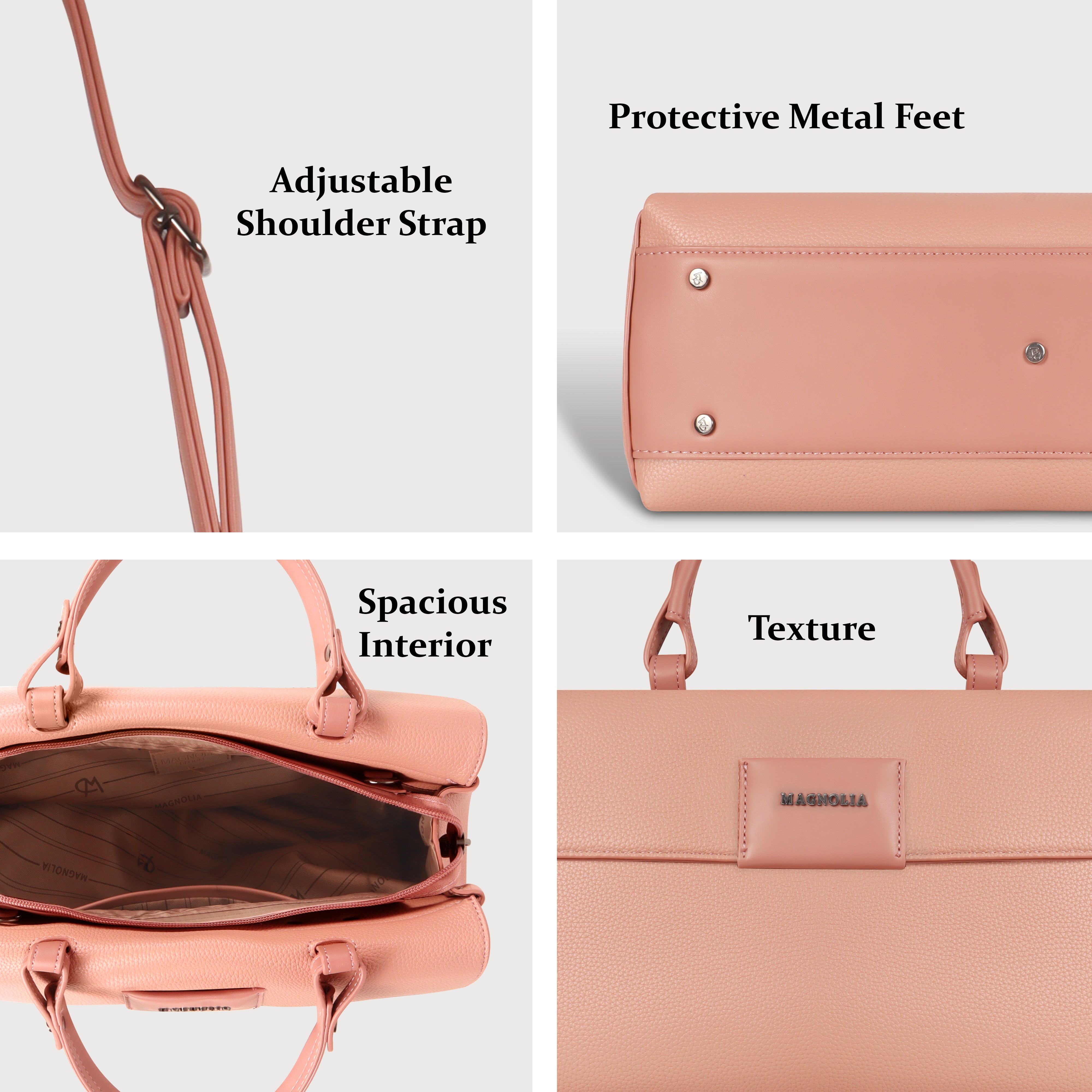 Magnolia Blush Pink Vegan Leather Handbag for Women | 12L Spacious Everyday & Work Bag with Long Strap