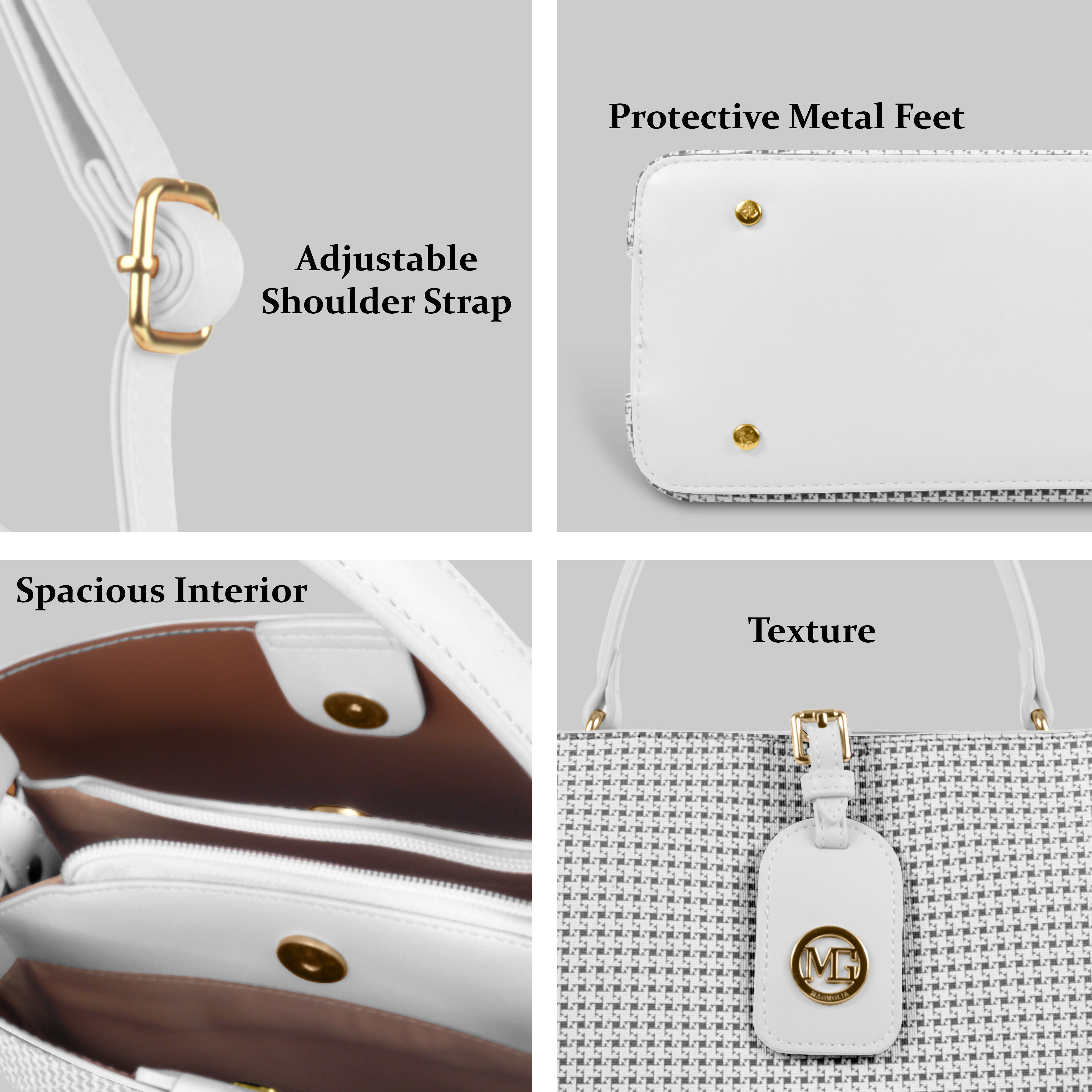 Magnolia Premium Textured Handbag for Women with Detachable Sling Strap
