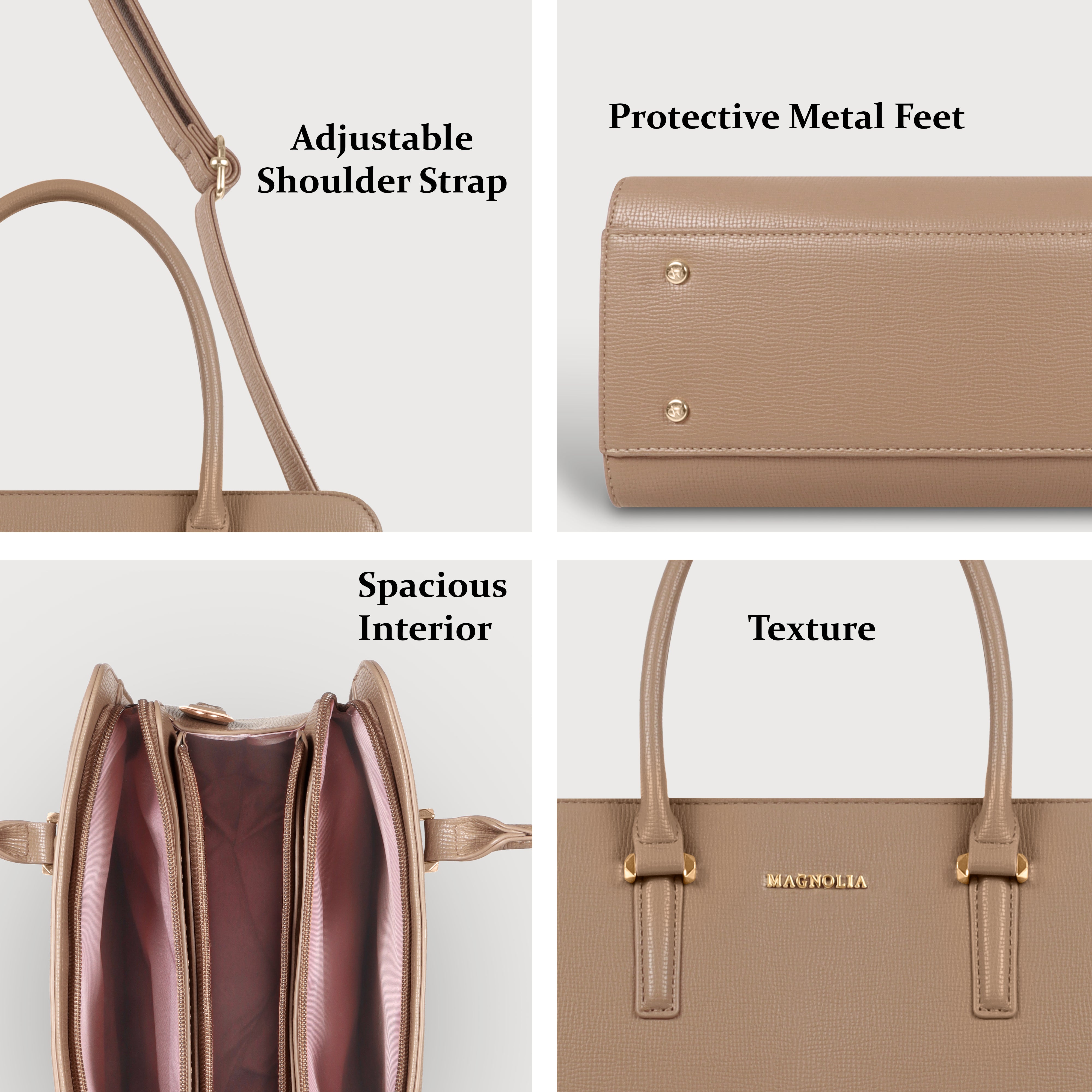 Magnolia® Prime Beige Carryall Vegan LeatherHandbag with Spacious Interior & Long Strap – Khaki