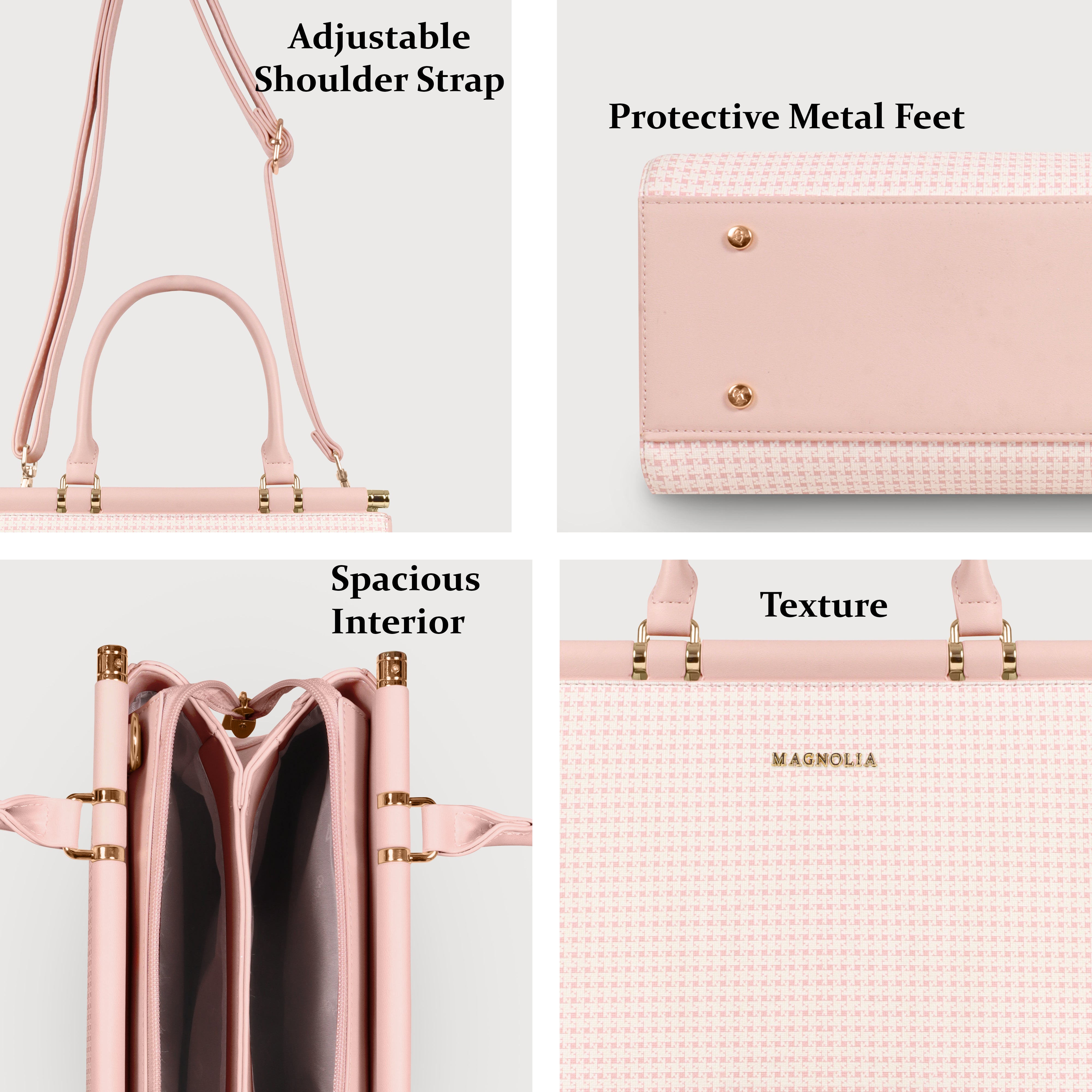 Magnolia Woven Texture Handbag | Pastel Pink | 10L Storage | Adjustable Strap | Spacious Interior