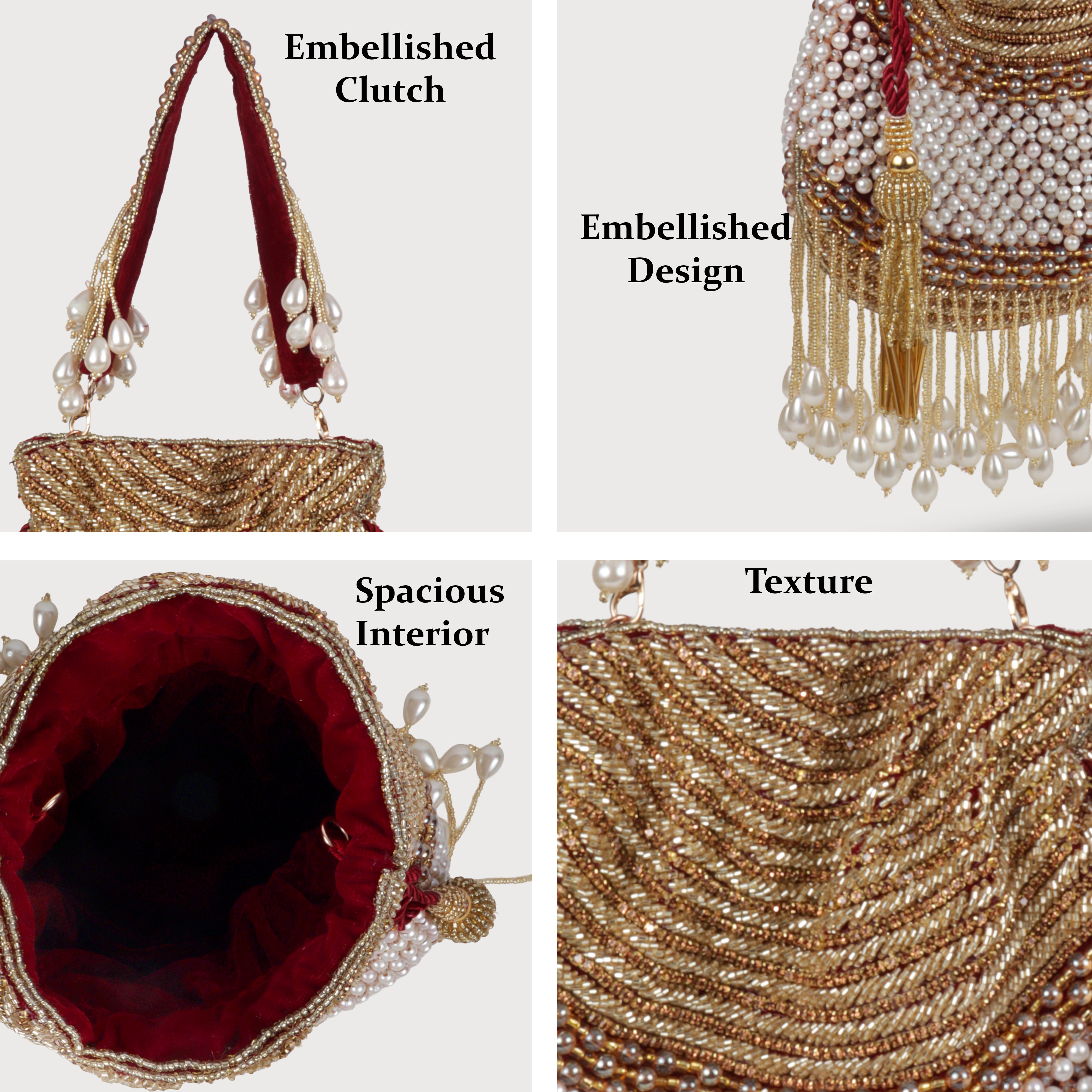 Magnolia Luxe Gold Bridal & Party Clutch with Pearl & Beaded Tassels