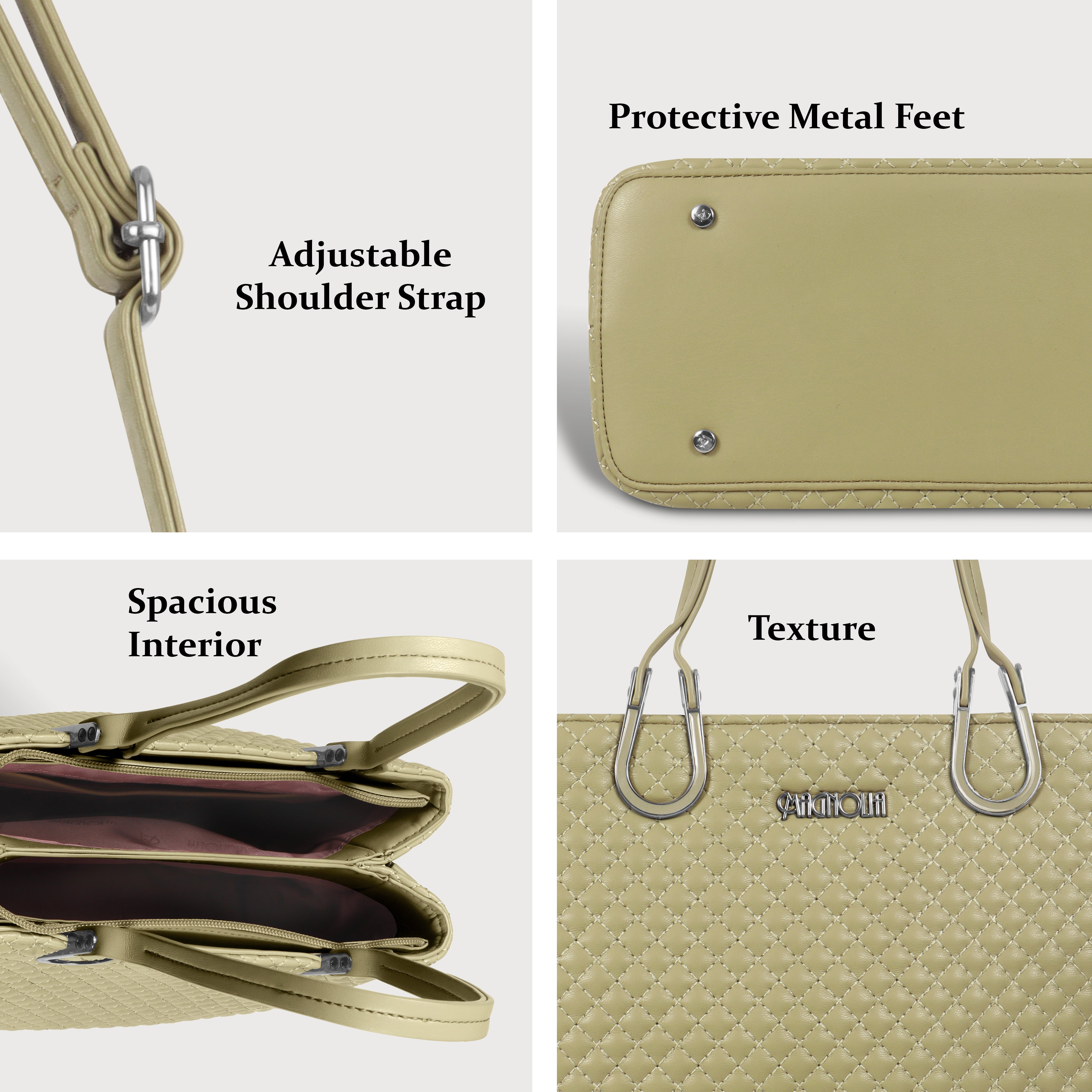 Magnolia Quilted Faux Leather Handbag for Women | 10.5L Elegant Everyday & Office Shoulder Bag