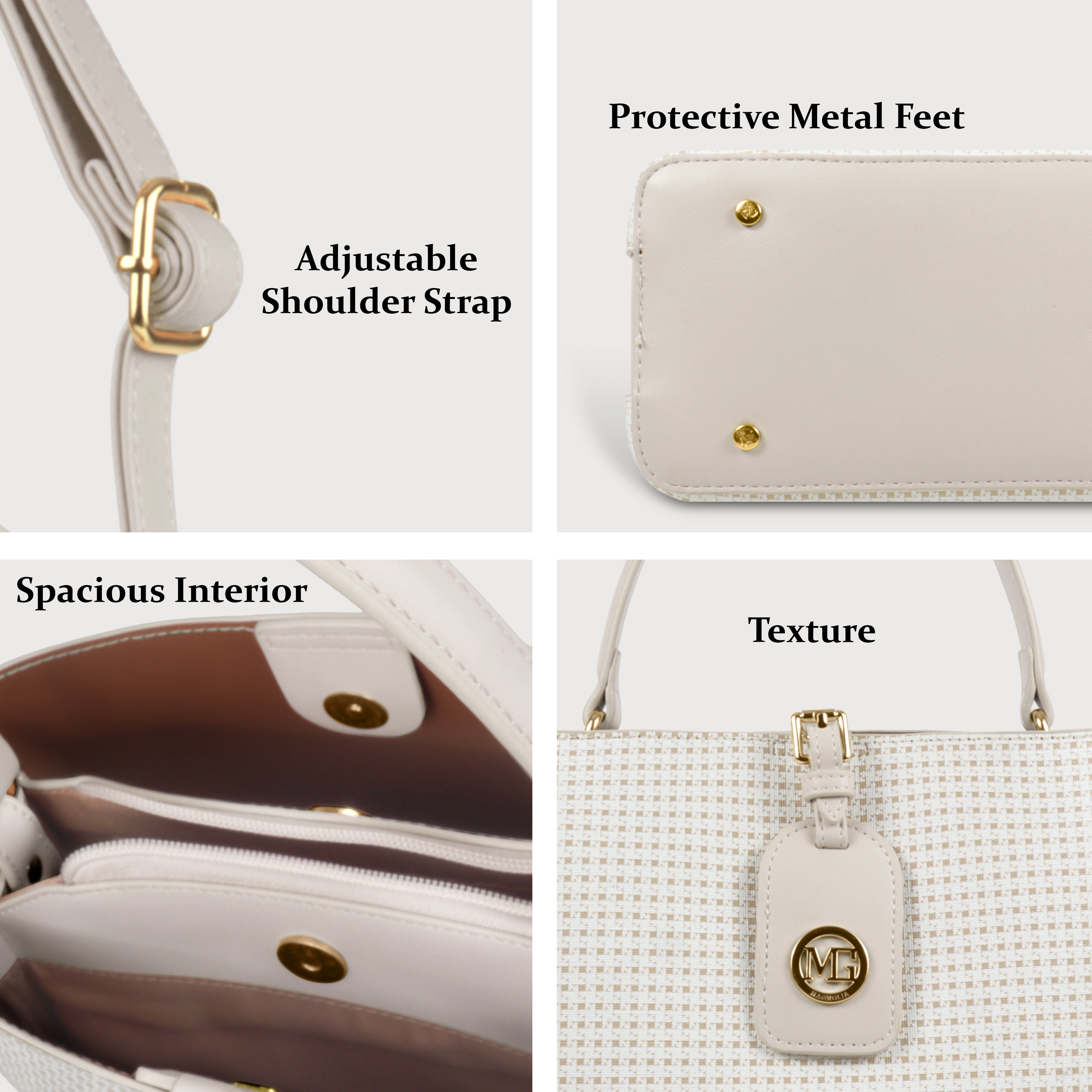 Magnolia Premium Textured Handbag for Women with Detachable Sling Strap