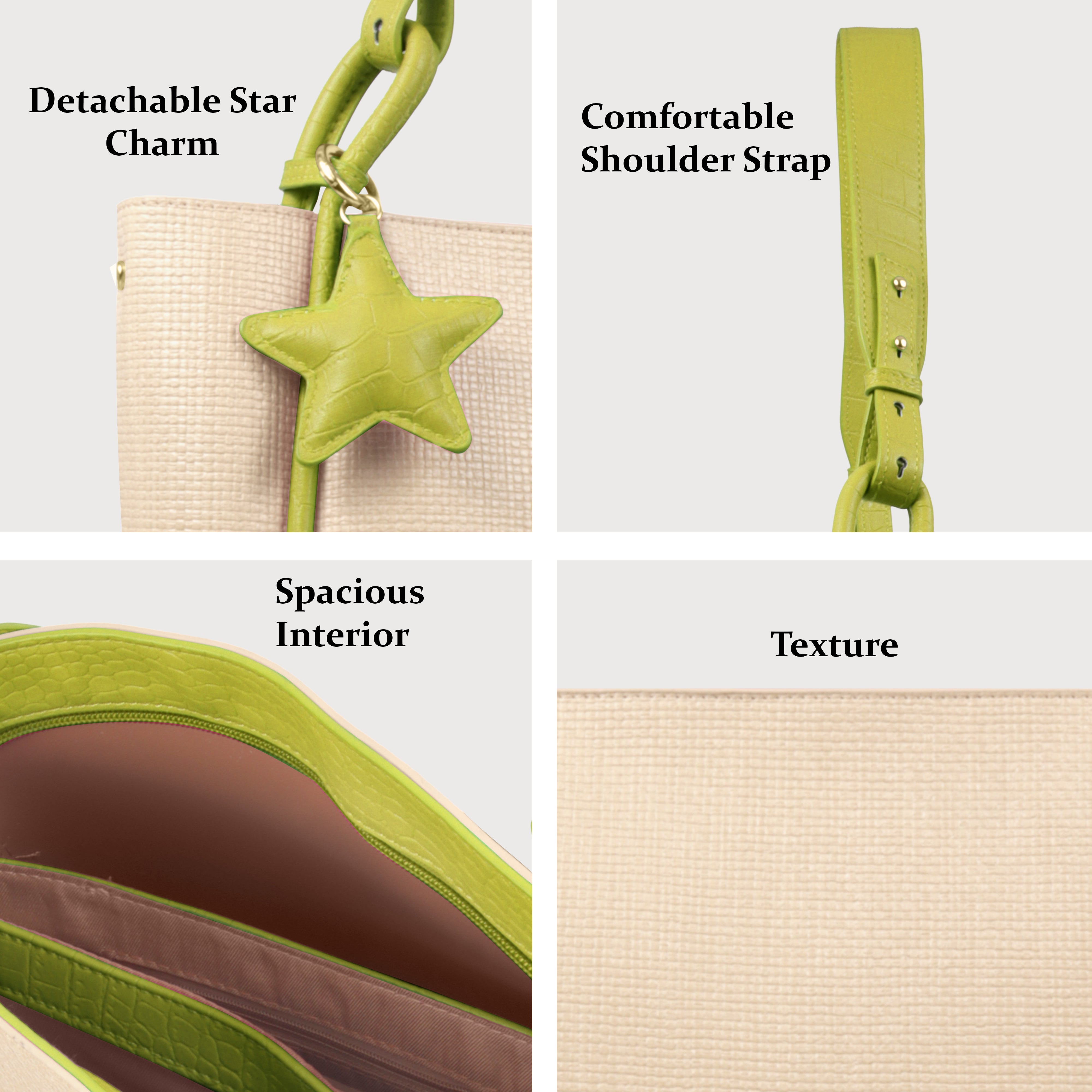 Stylish Leather Tote Bag with Star Charm & Spacious Interior