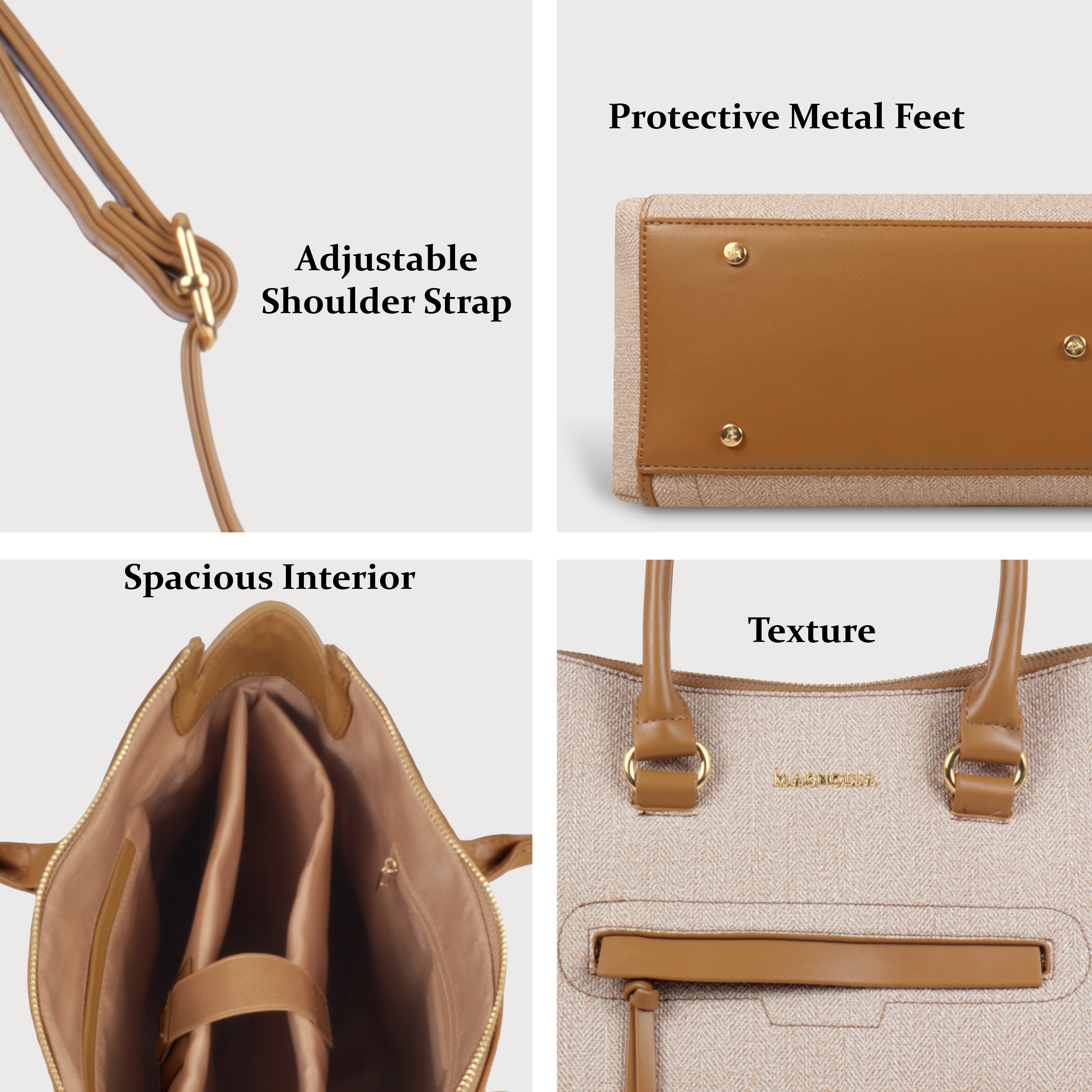 Magnolia Stylish Textured Handbag for Women - Elegant Shoulder Tote with Detachable Strap