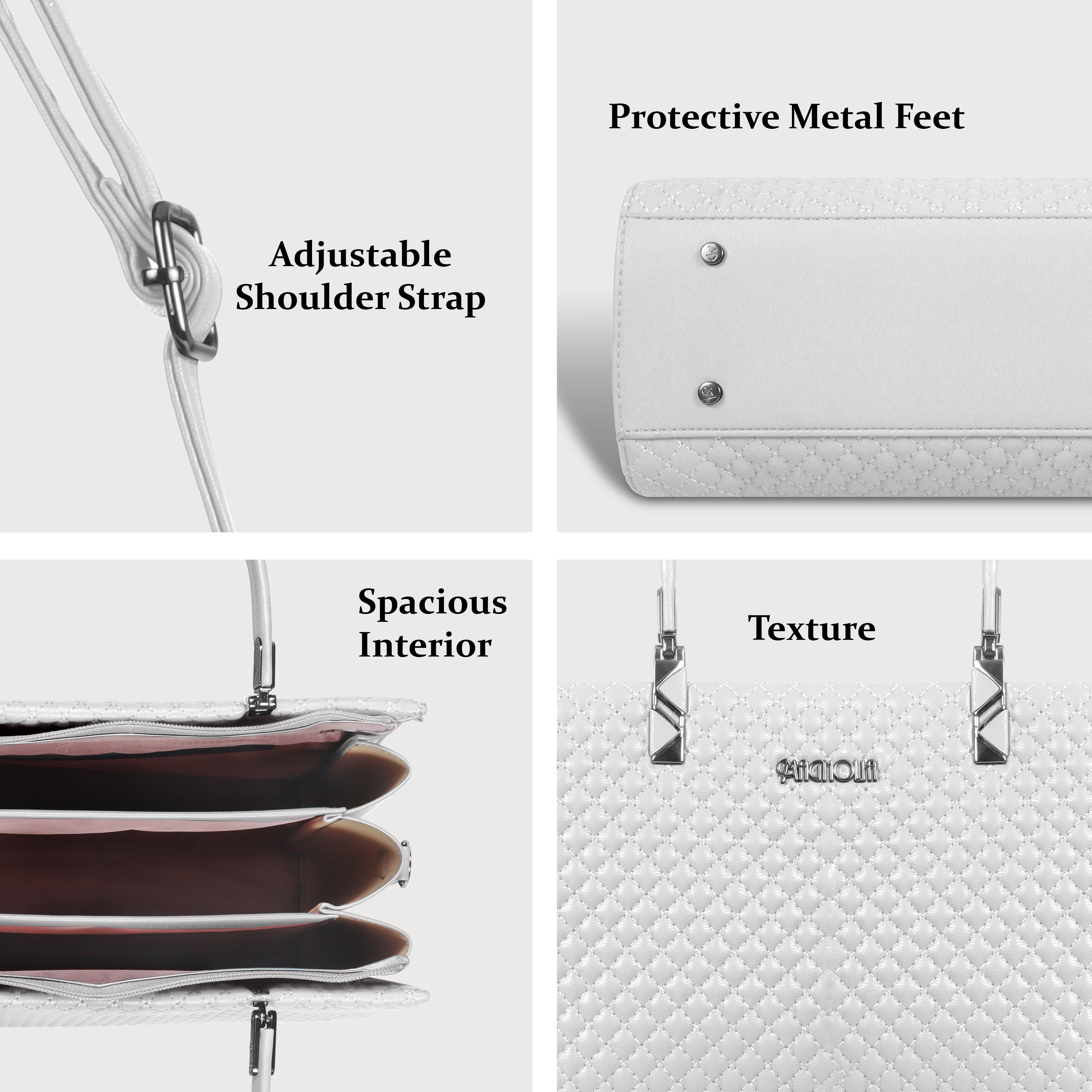 Magnolia White Quilted Faux Leather Handbag for Women | 10.5L Stylish Everyday & Office Use Bag with Long Strap