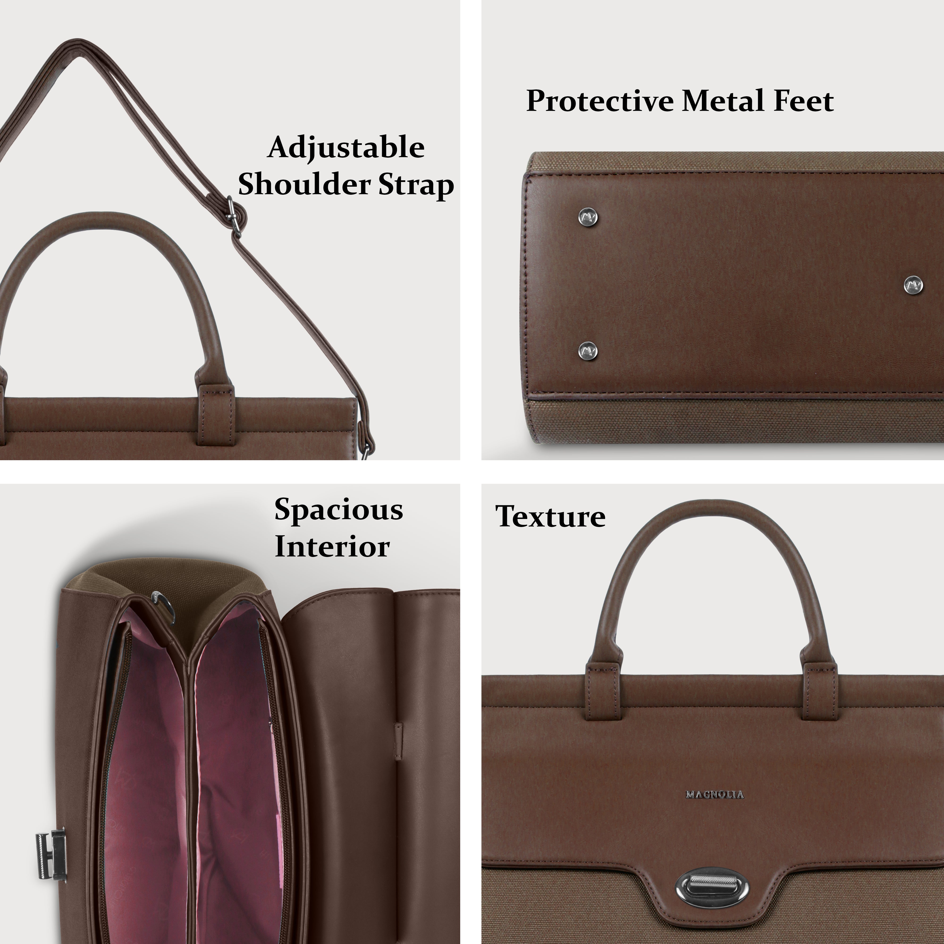 Magnolia Handbag |Brown | Premium PU Leather & Canvas | Work & Formal Bag