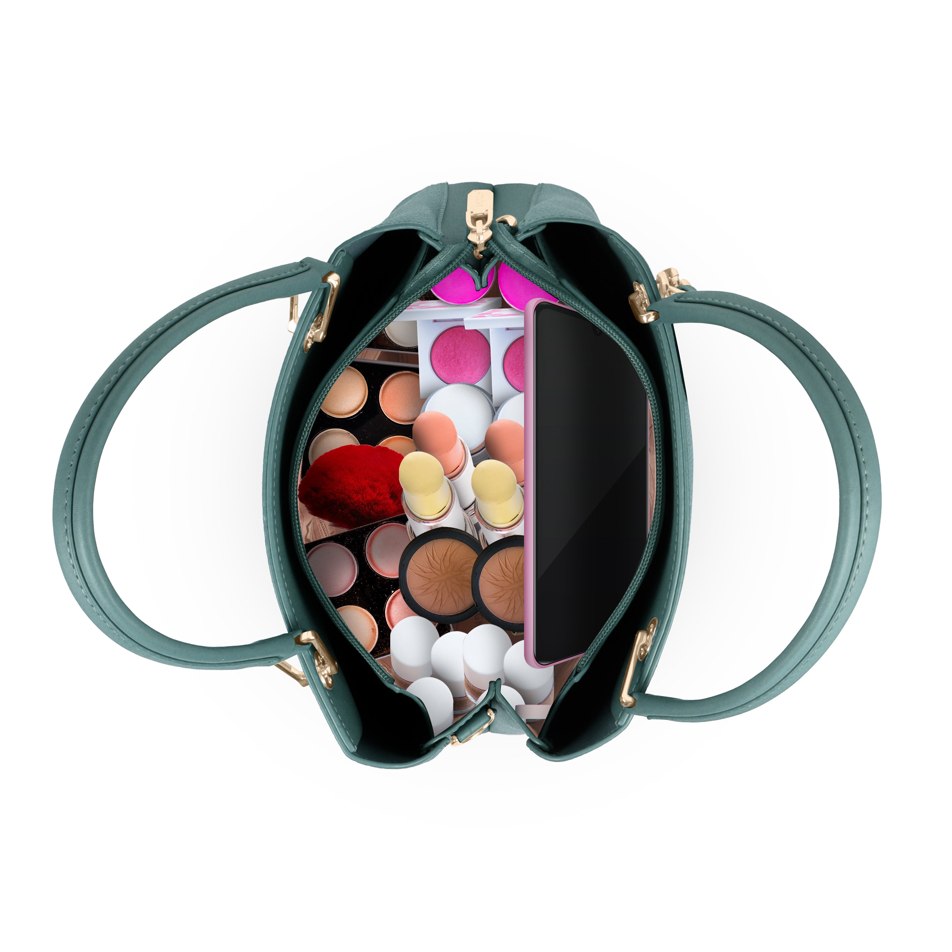 Magnolia Elegant Textured Handbag with Scarf Chain Handle – Teal Green – Small Structured PU Leather Bag