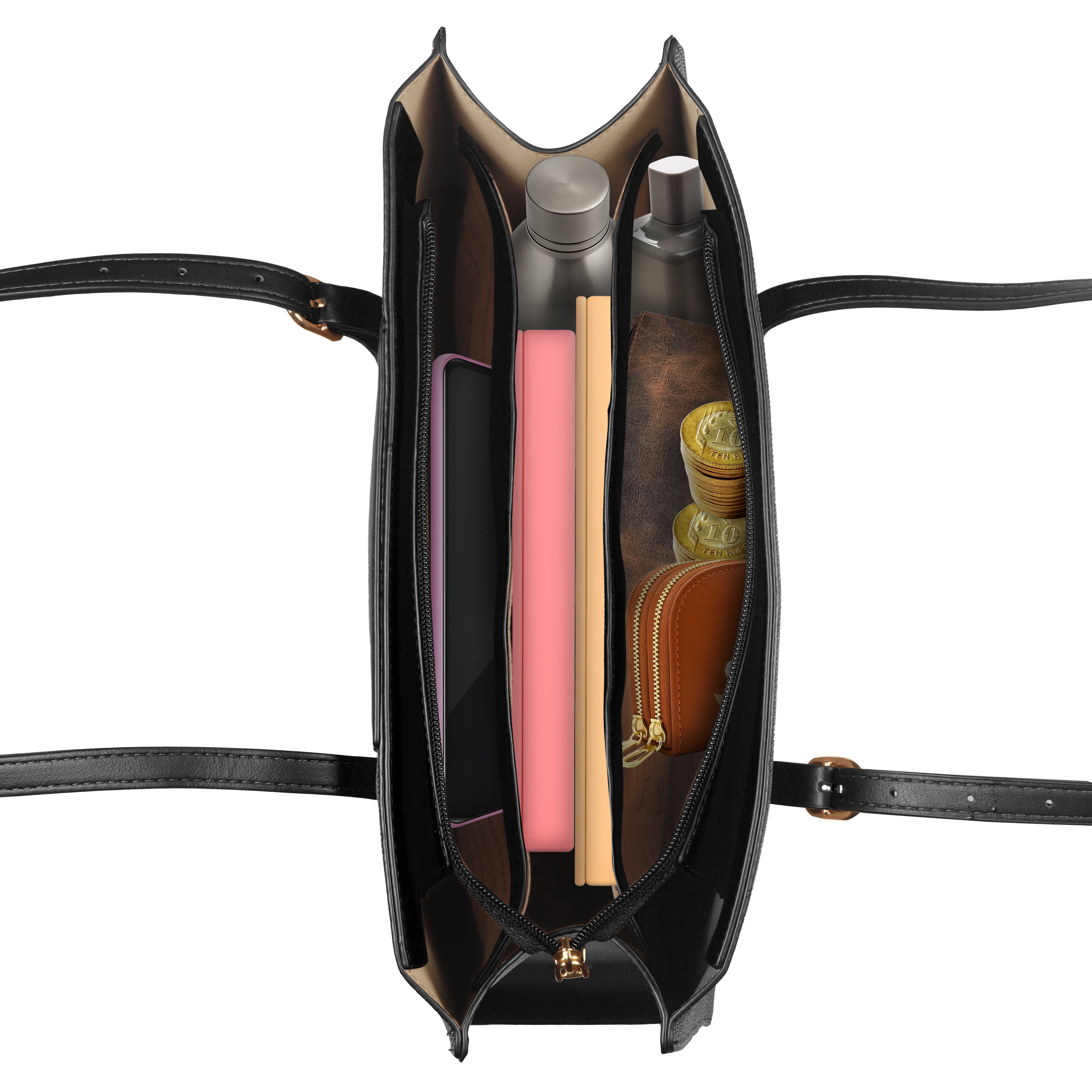 Magnolia Structured Black Tote Bag for Women | PU Leather & Fabric Combo | 12L Work & Everyday Handbag