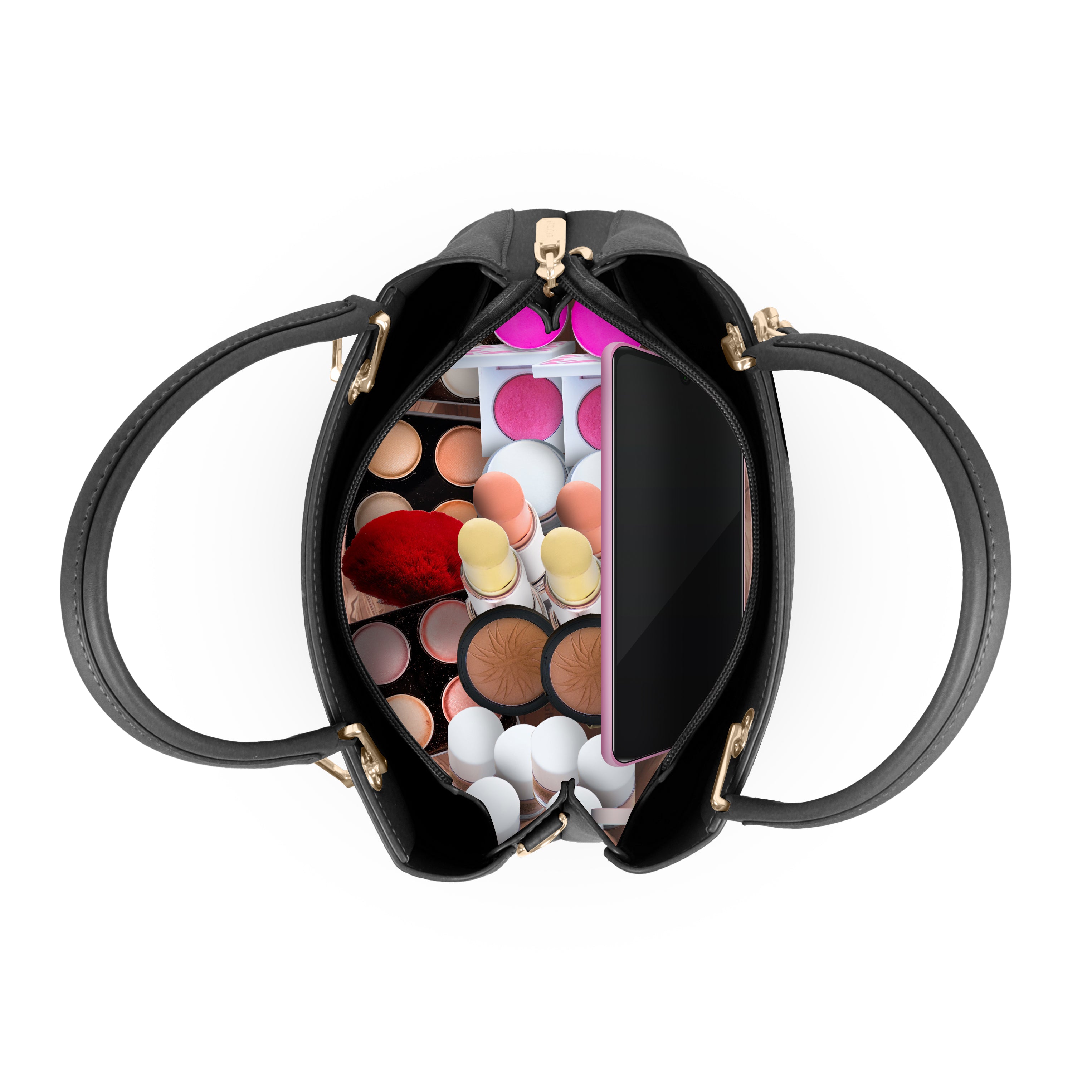 Magnolia Elegant Textured Handbag with Scarf Chain Handle – Black – Small Structured PU Leather Bag