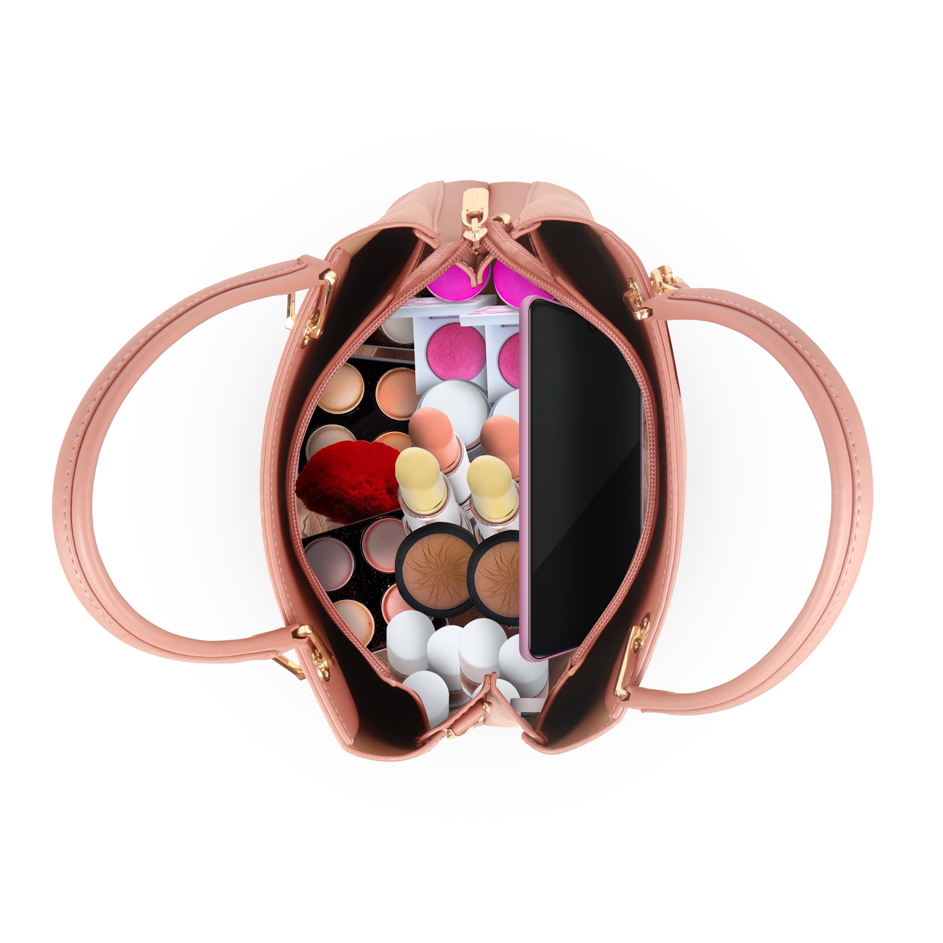 Magnolia Elegant Textured Handbag with Scarf Chain Handle – Blush Pink – Small Structured PU Leather Bag