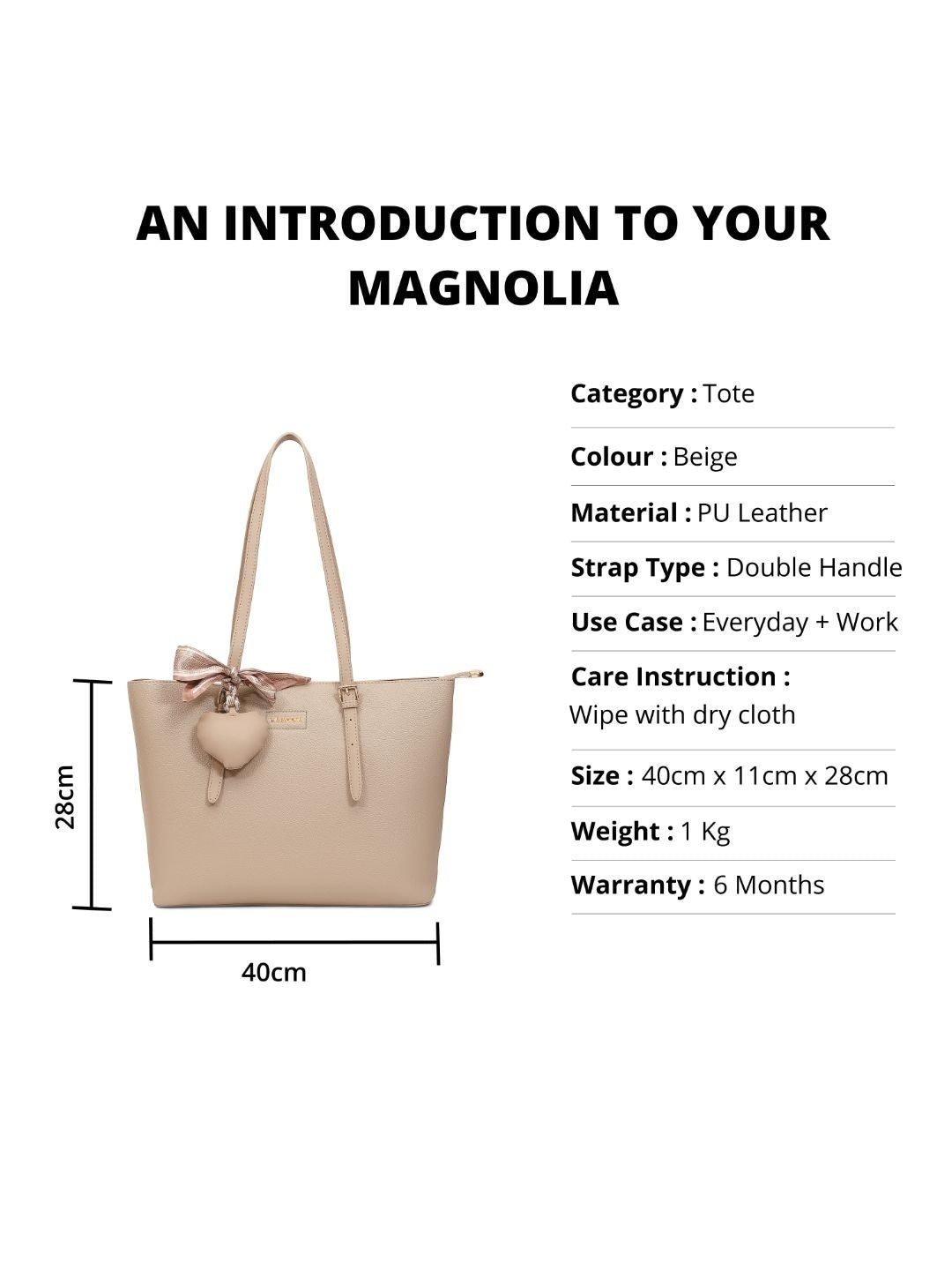 Magnolia Beige Solid One Size PU Leather Tote