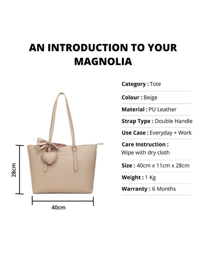 Magnolia Beige Solid One Size PU Leather Tote