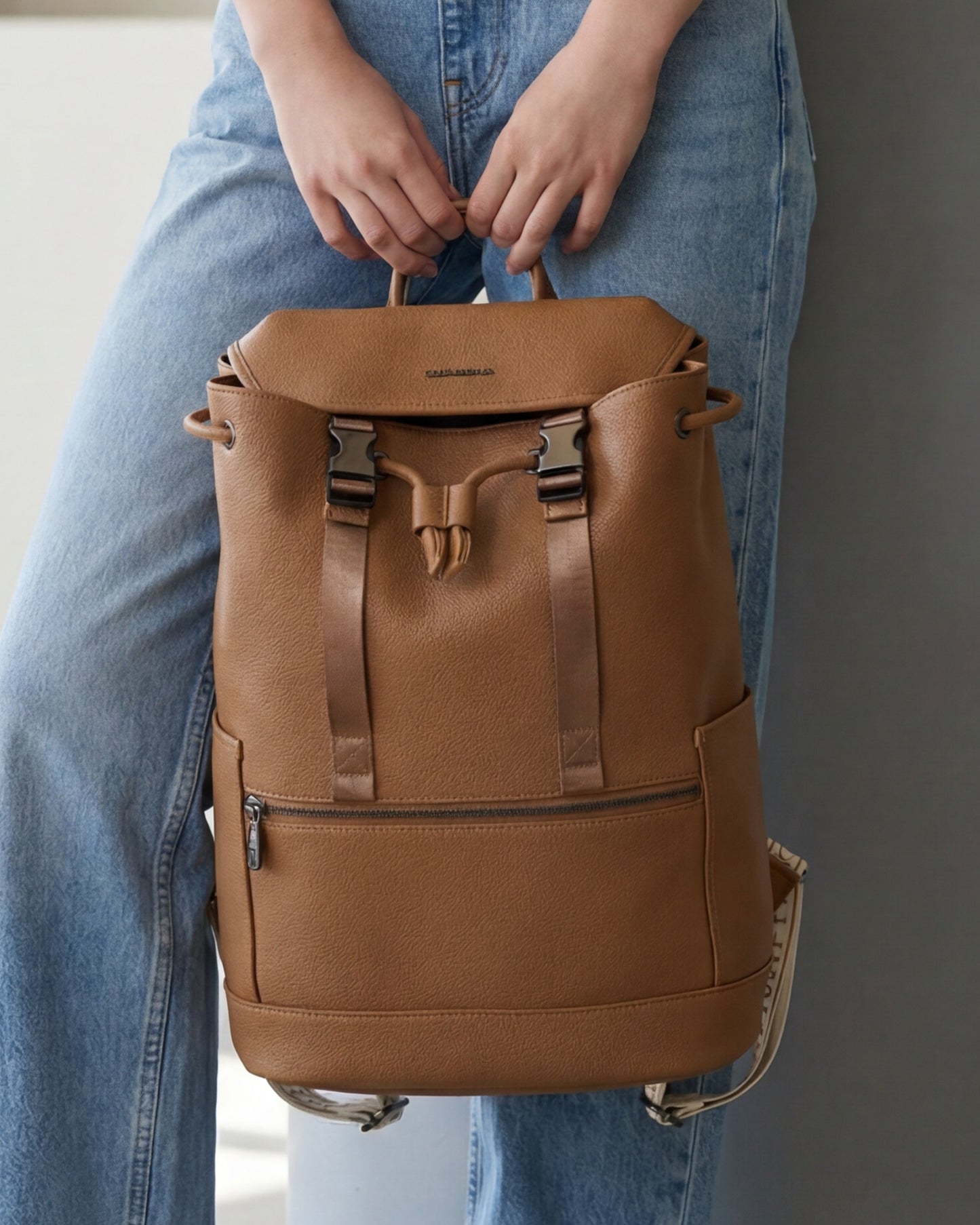 Magnolia PU Leather  Brown Backpack