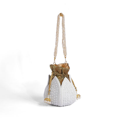 Magnolia White Jute Embroidery Women Potli