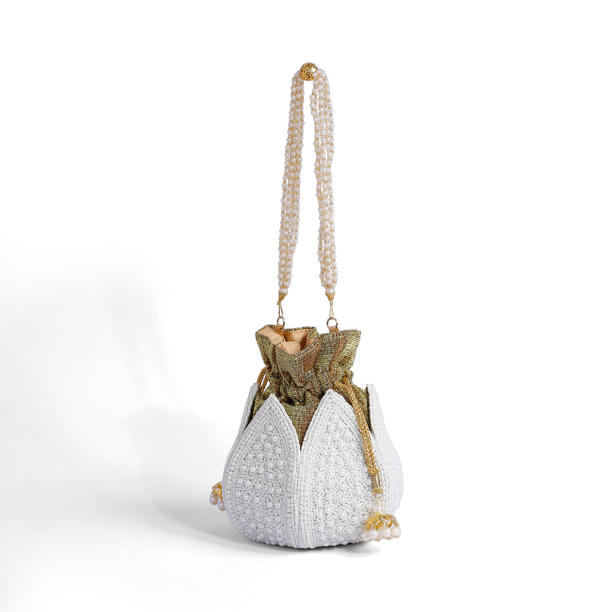 Magnolia White Jute Embroidery Women Potli