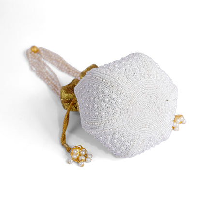 Magnolia White Jute Embroidery Women Potli