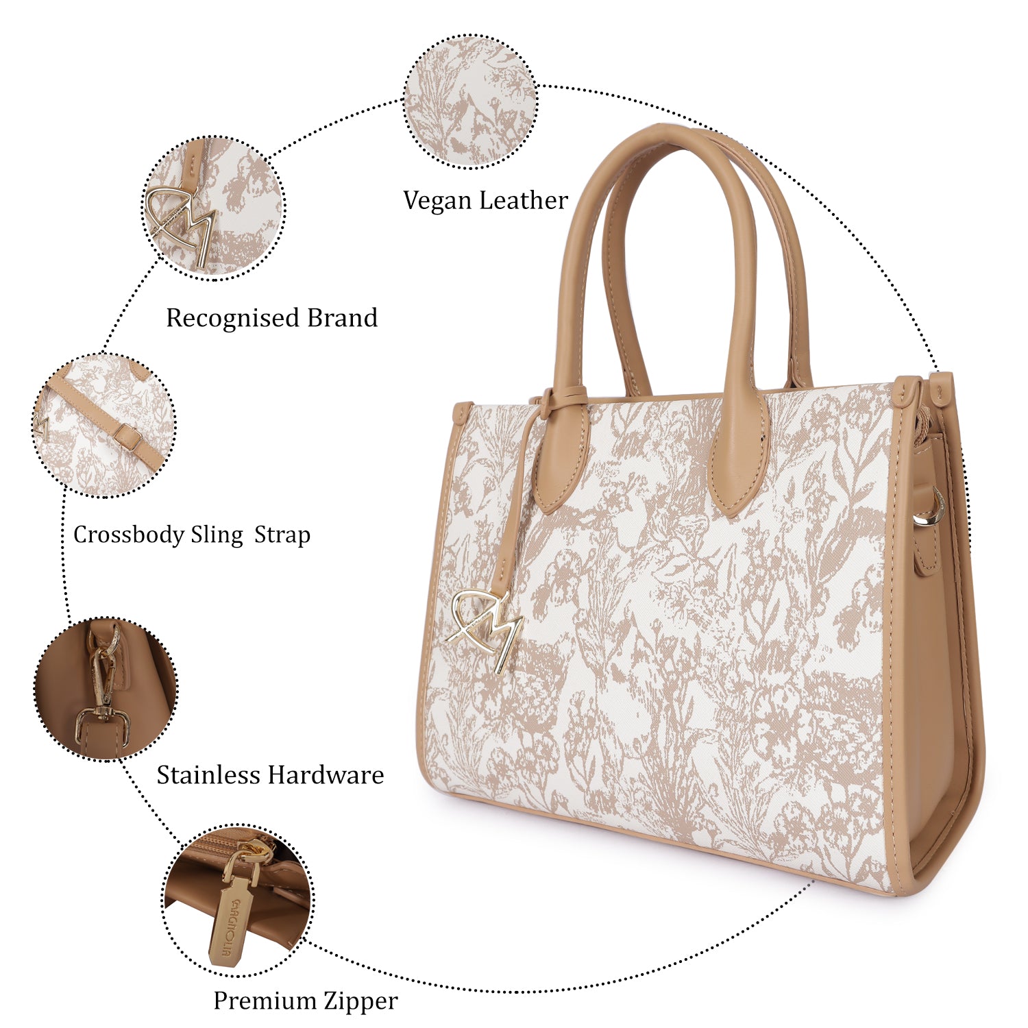 Magnolia Bloom Handbag Caramel Brown