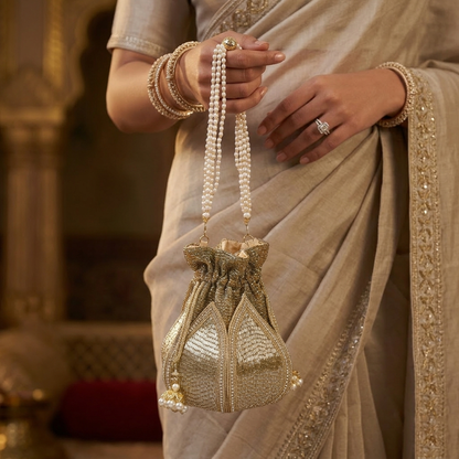 Magnolia Gold Jute Embroidery Women Potli