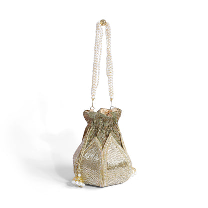 Magnolia Gold Jute Embroidery Women Potli