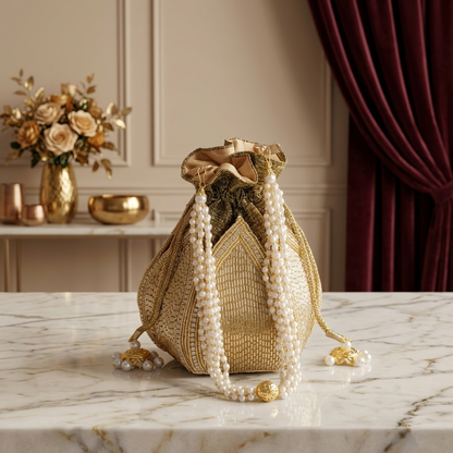 Magnolia Gold Jute Embroidery Women Potli