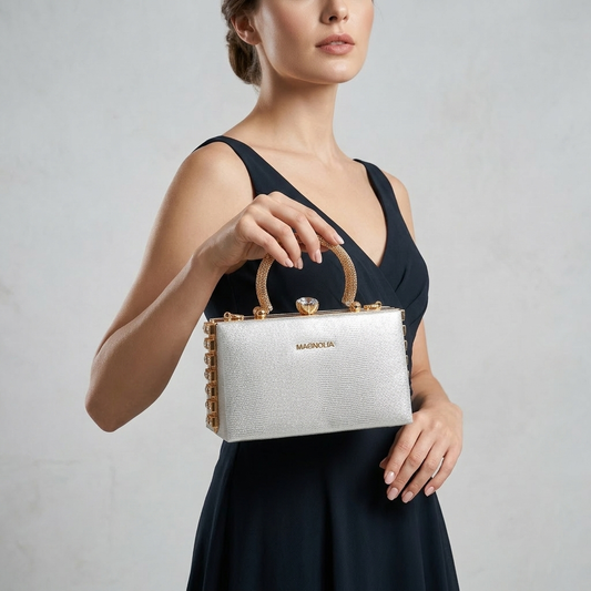 Magnolia Silver Jute Gillter Women Clutch