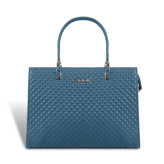 Magnolia Blue Quilted Faux Leather Handbag for Women | 10.5L Stylish Everyday & Office Use Bag with Long Strap