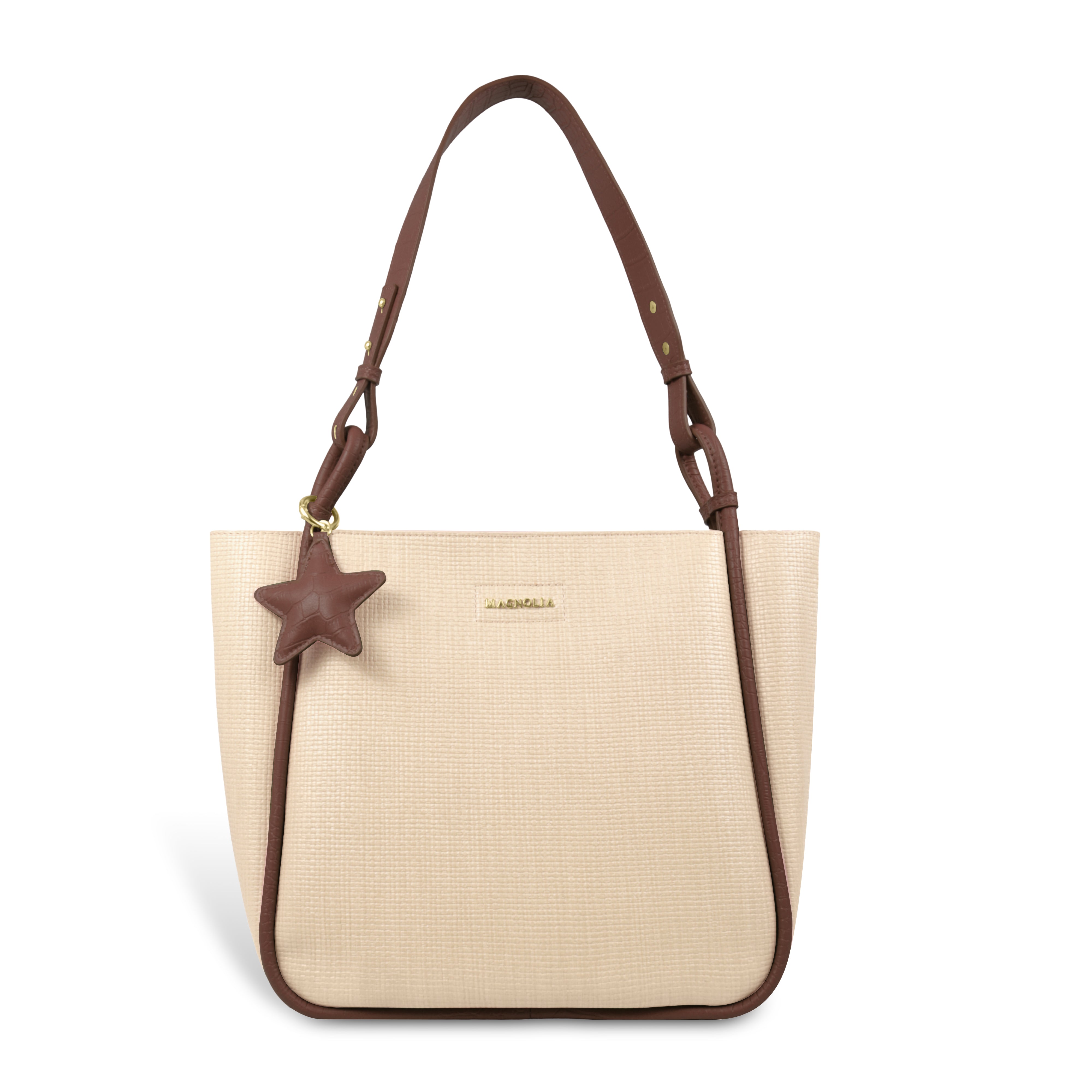 Stylish Leather Tote Bag with Star Charm & Spacious Interior