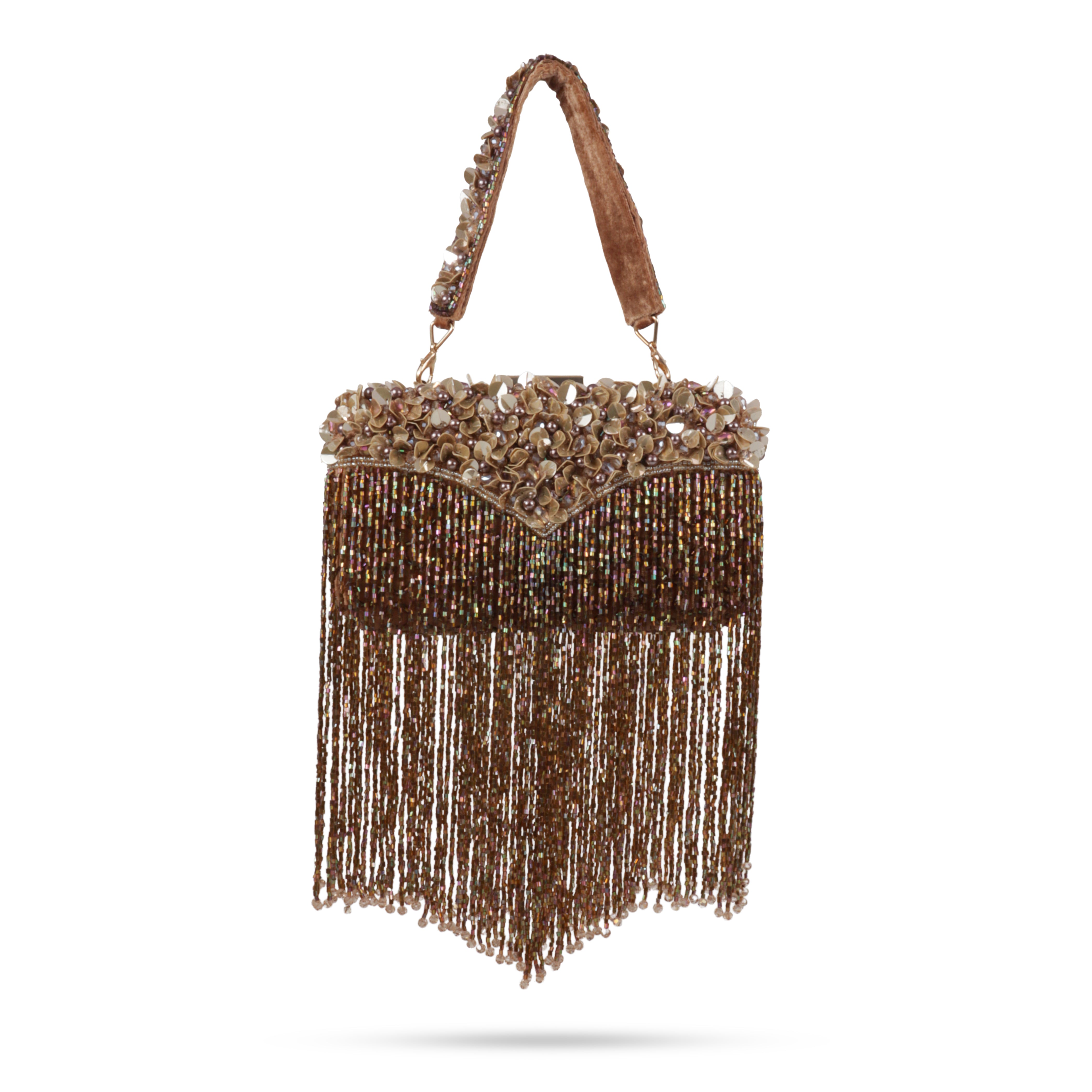 Magnolia-Luxe Brown Clutch with Embellished Fringe Detail