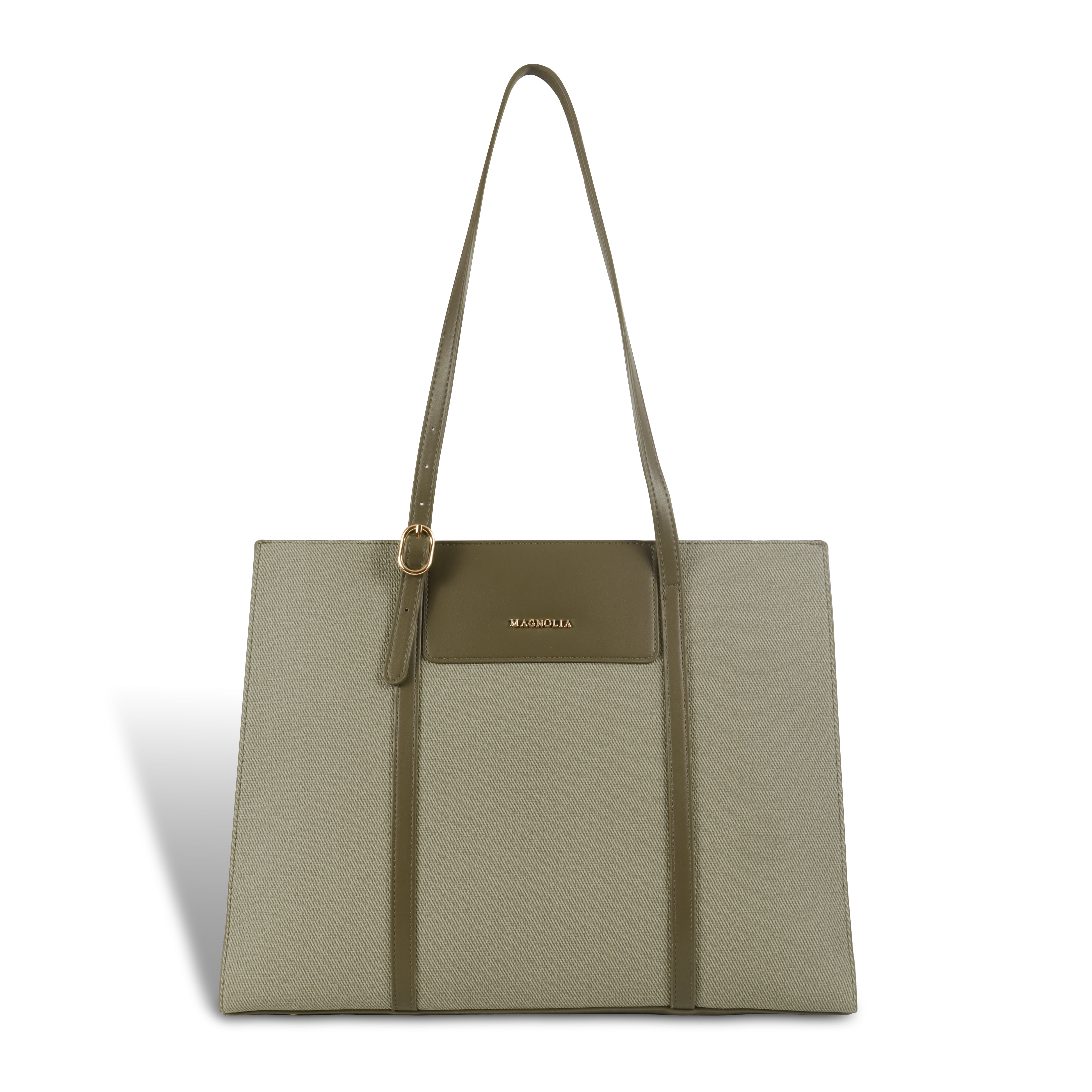 Magnolia Structured Green Tote Bag for Women | PU Leather & Fabric Combo | 12L Work & Everyday Handbag
