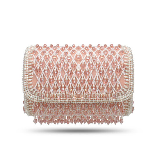 Magnolia Pink Velvet Embellished Women Clutch