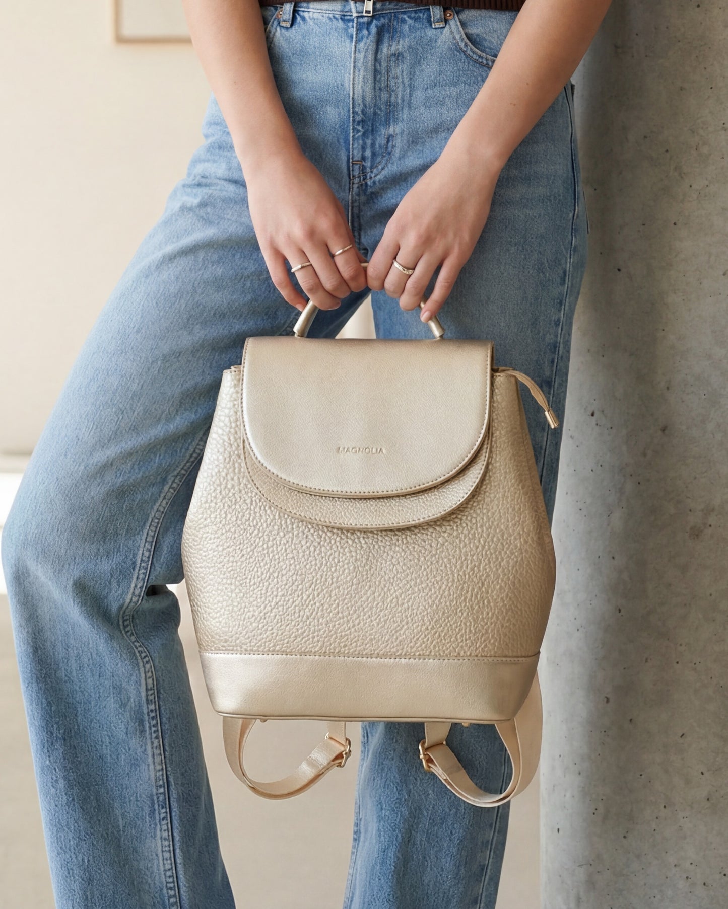 Magnolia Gold PU Leather Solid One Size Women Backpack