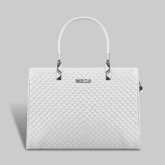 Magnolia White Quilted Faux Leather Handbag for Women | 10.5L Stylish Everyday & Office Use Bag with Long Strap