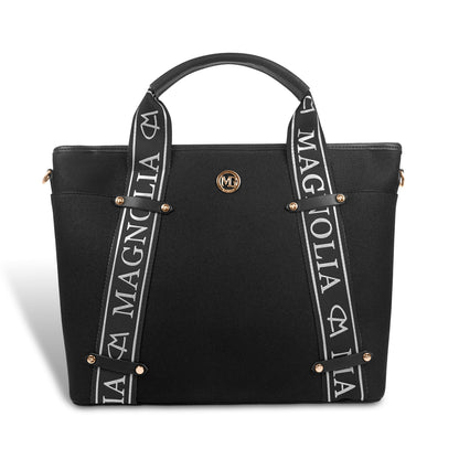 Magnolia® Vegan Leather Black Handbag – 15L Spacious Tote for Everyday & Work Use