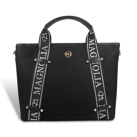 Magnolia® Vegan Leather Black Handbag – 15L Spacious Tote for Everyday & Work Use